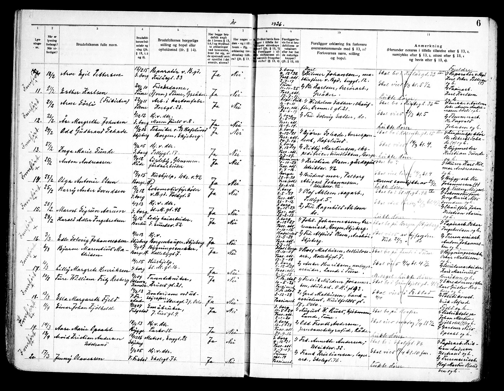 Sarpsborg prestekontor Kirkebøker, AV/SAO-A-2006/H/Ha/L0004: Banns register no. 4, 1935-1947, p. 6