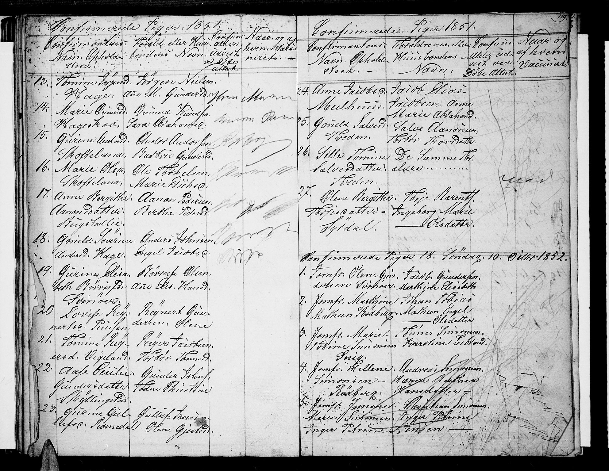 Sør-Audnedal sokneprestkontor, SAK/1111-0039/F/Fb/Fbb/L0002: Parish register (copy) no. B 2, 1846-1865, p. 119