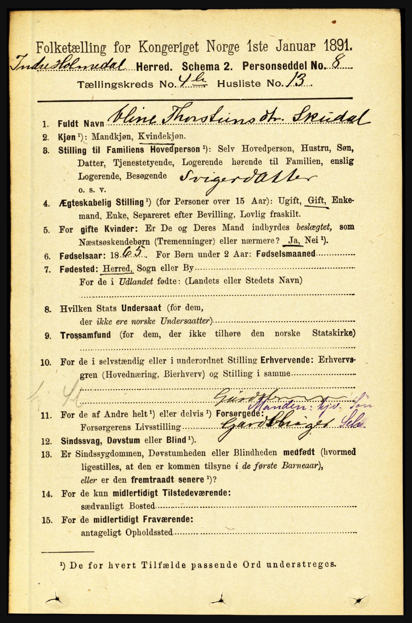 RA, 1891 census for 1430 Indre Holmedal, 1891, p. 1522