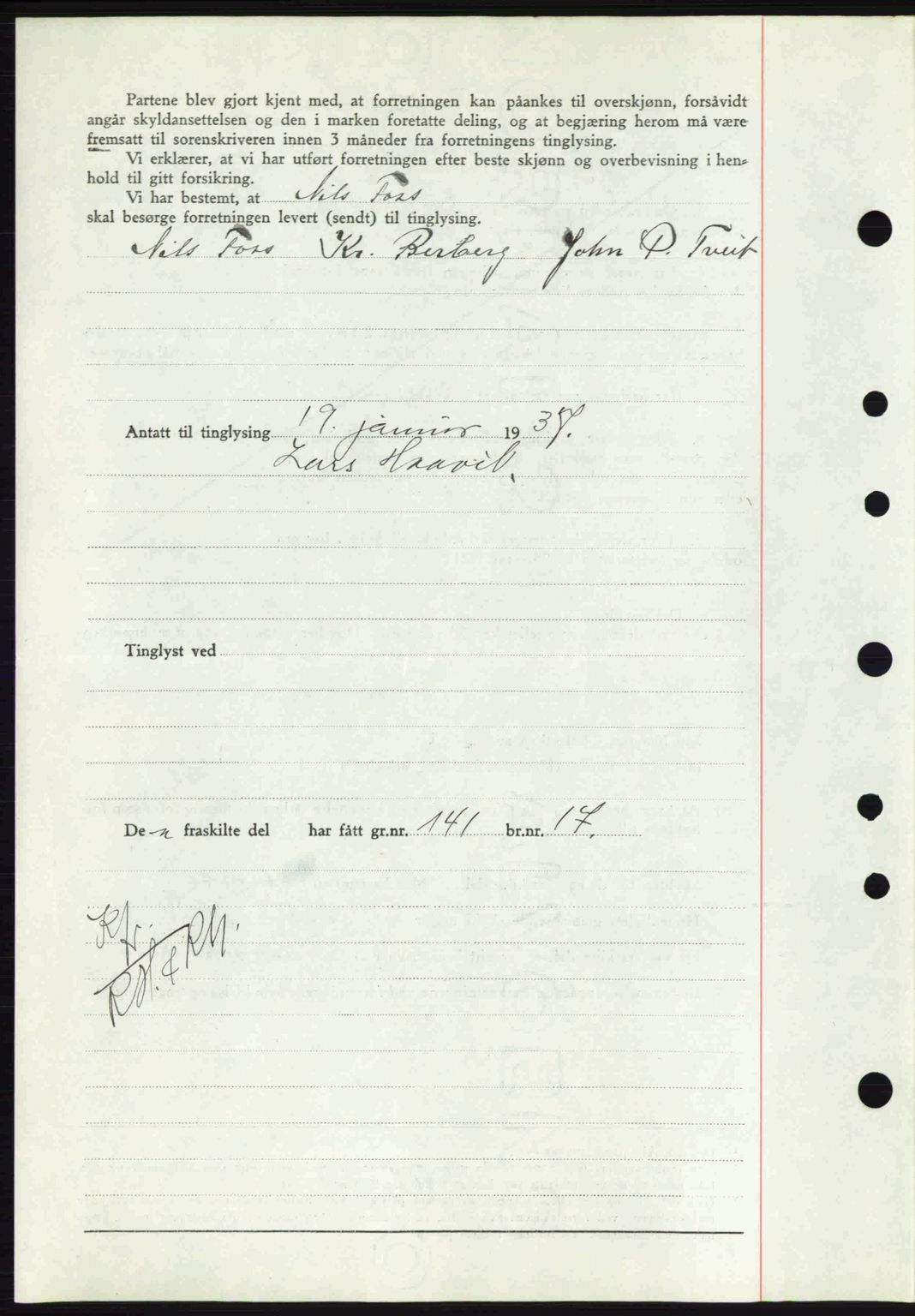 Gjerpen sorenskriveri, SAKO/A-216/G/Ga/Gae/L0067: Mortgage book no. A-66 - A-68, 1936-1937, Diary no: : 140/1937