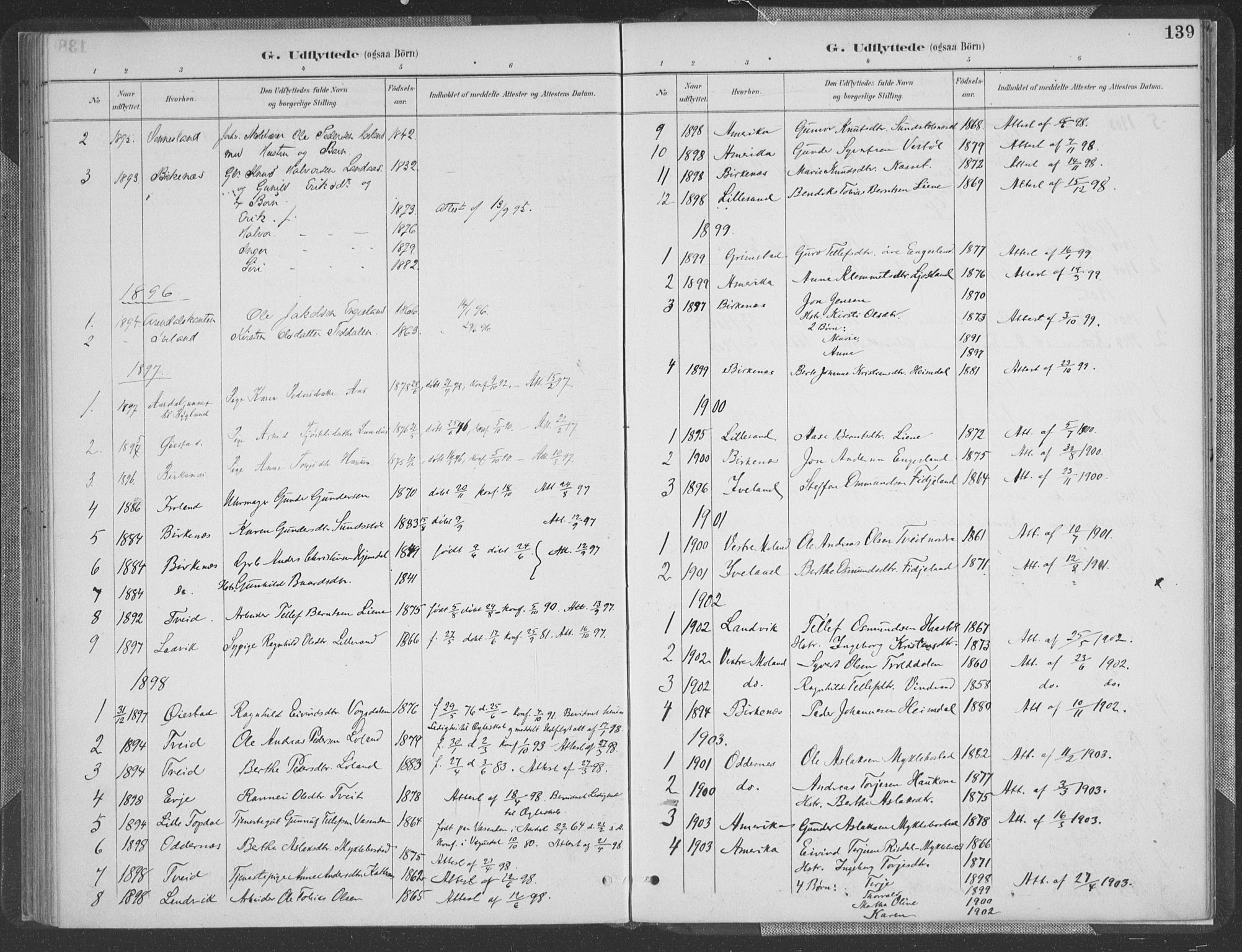Herefoss sokneprestkontor, SAK/1111-0019/F/Fa/Fab/L0004: Parish register (official) no. A 4, 1887-1909, p. 139