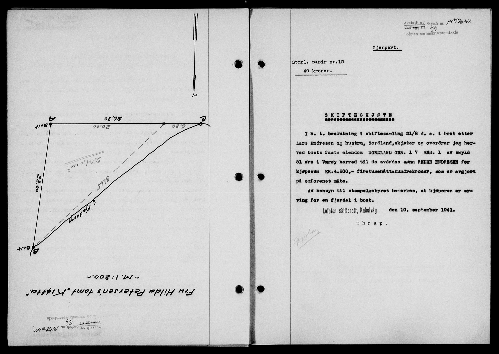 Lofoten sorenskriveri, SAT/A-0017/1/2/2C/L0008a: Mortgage book no. 8a, 1940-1941, Diary no: : 1477/1941