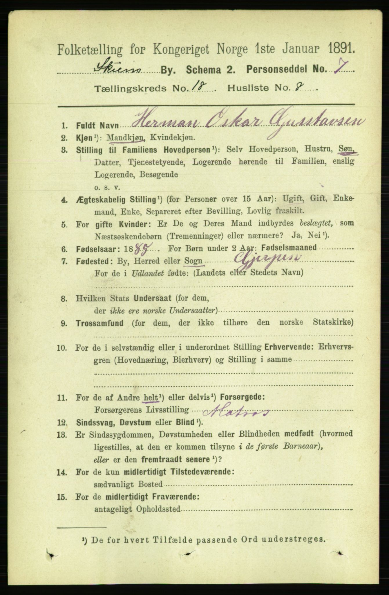 RA, 1891 census for 0806 Skien, 1891, p. 4939