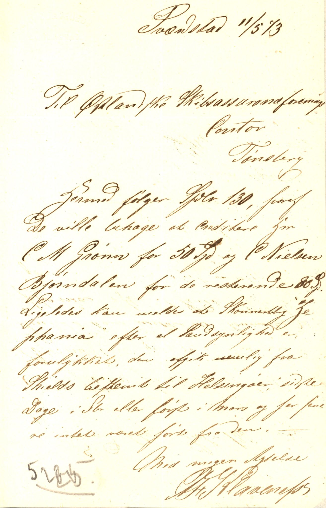 Pa 63 - Østlandske skibsassuranceforening, VEMU/A-1079/G/Ga/L0005/0017: Havaridokumenter / Stephania, 1873