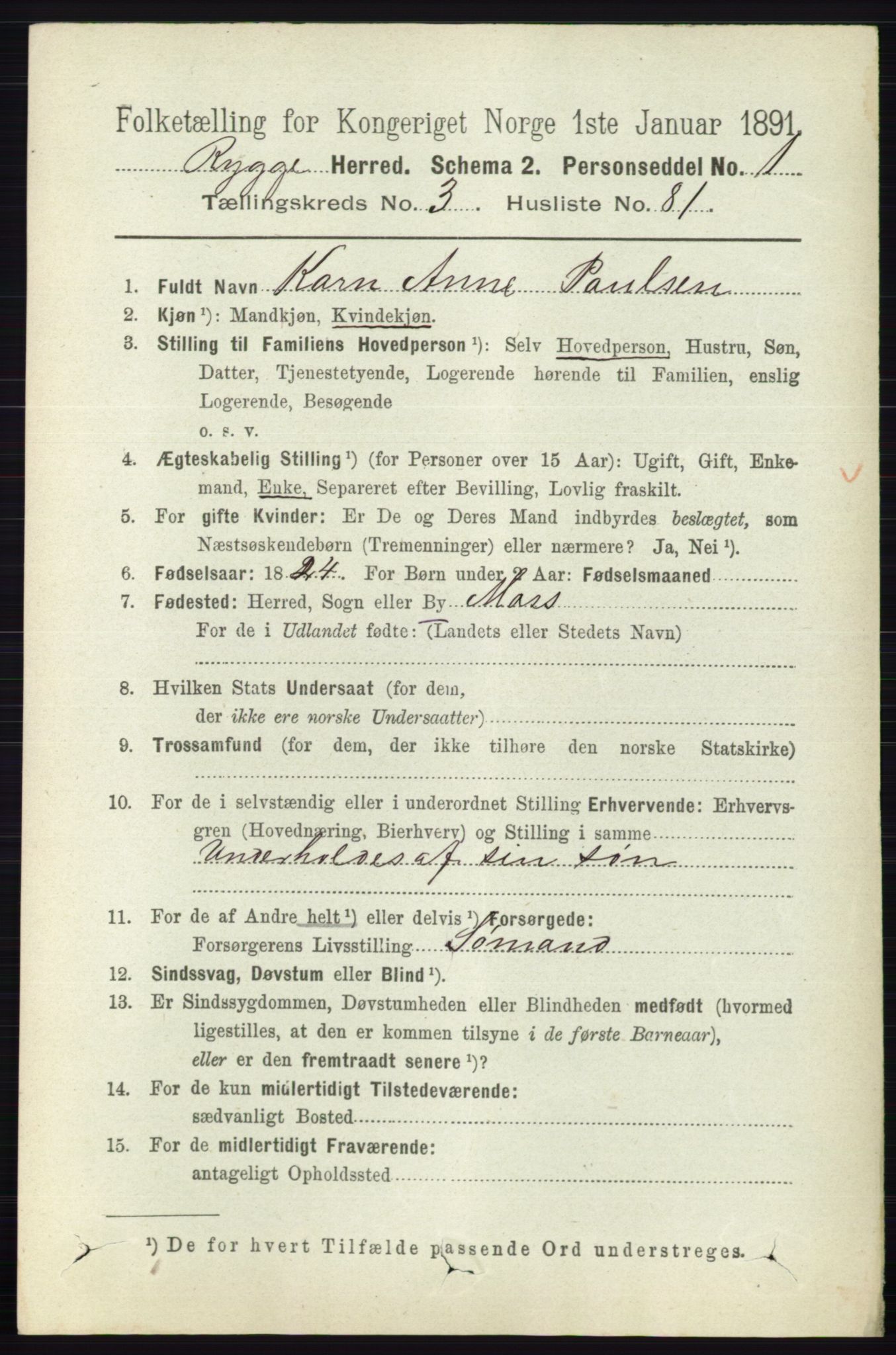 RA, 1891 census for 0136 Rygge, 1891, p. 2146