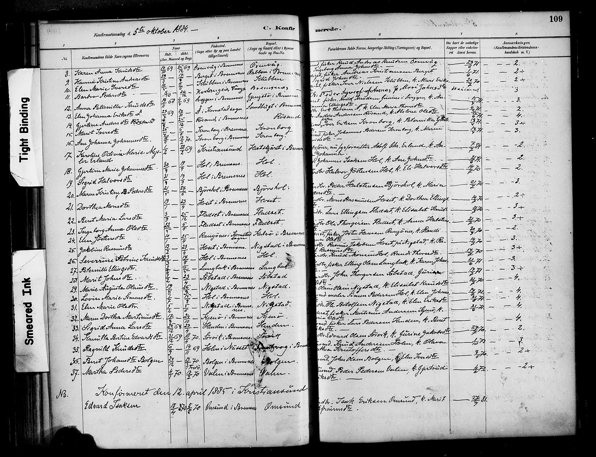 Ministerialprotokoller, klokkerbøker og fødselsregistre - Møre og Romsdal, SAT/A-1454/569/L0819: Parish register (official) no. 569A05, 1885-1899, p. 109