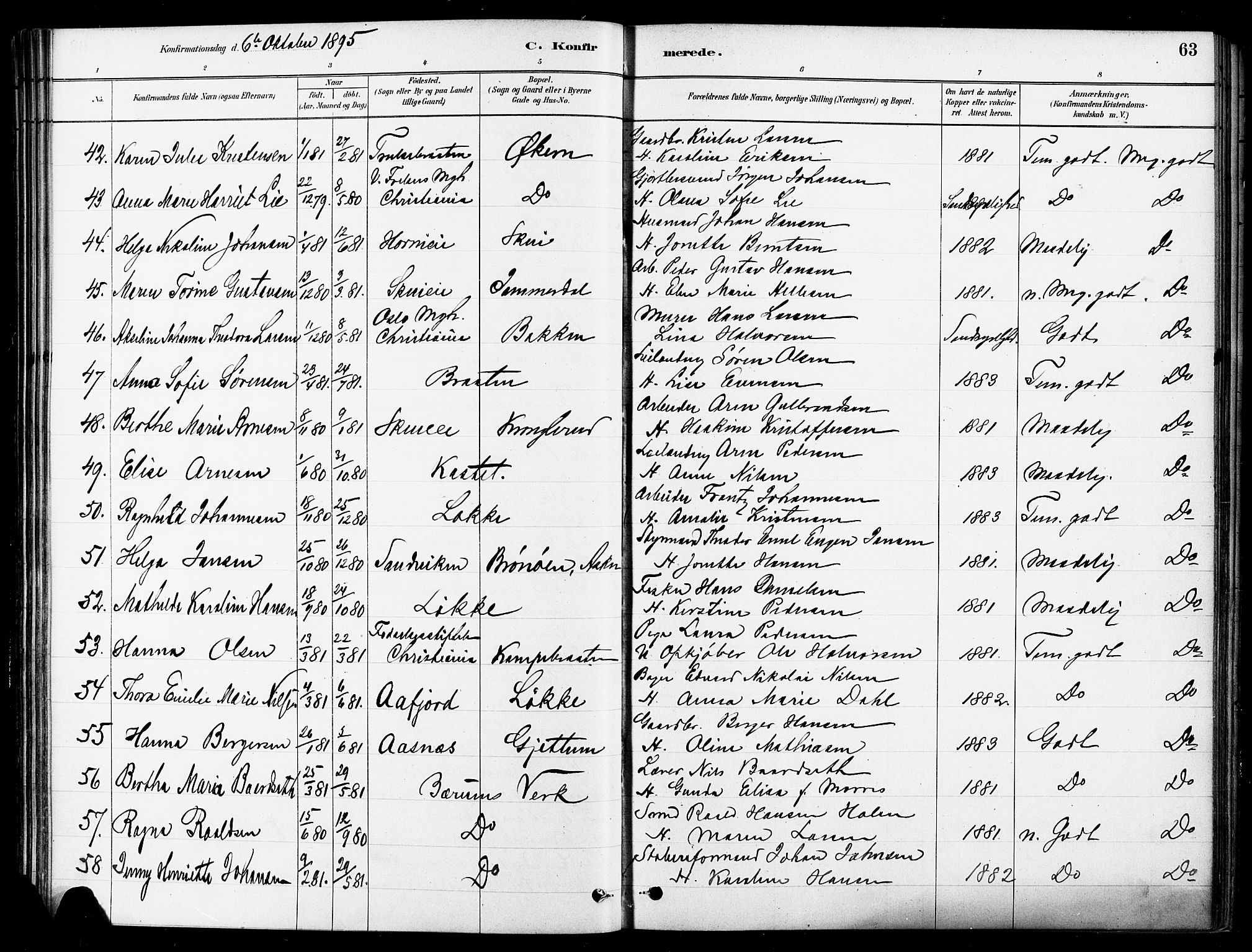 Asker prestekontor Kirkebøker, SAO/A-10256a/F/Fb/L0002: Parish register (official) no. II 2, 1879-1921, p. 63