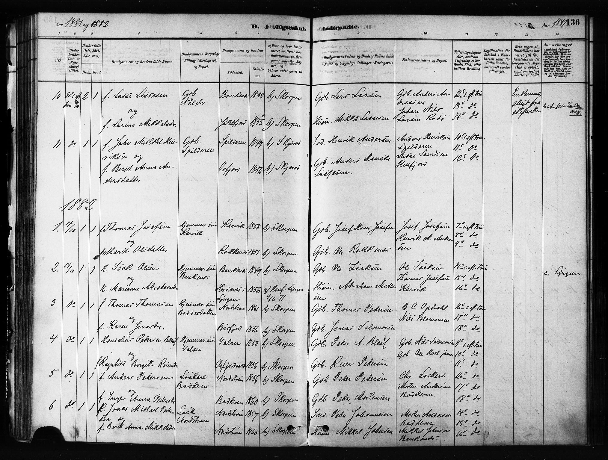 Skjervøy sokneprestkontor, SATØ/S-1300/H/Ha/Haa/L0012kirke: Parish register (official) no. 12, 1878-1891, p. 136