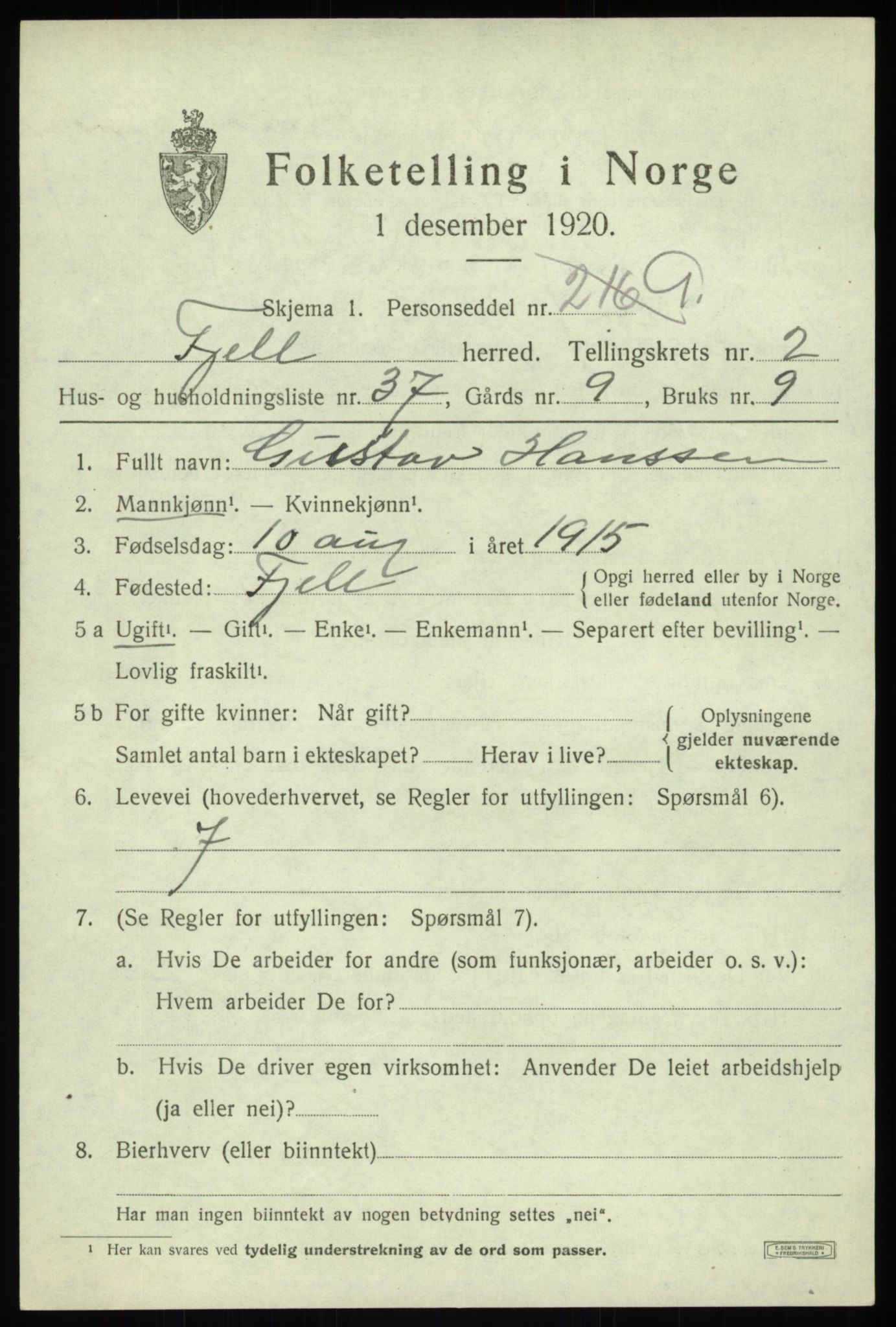 SAB, 1920 census for Fjell, 1920, p. 2680