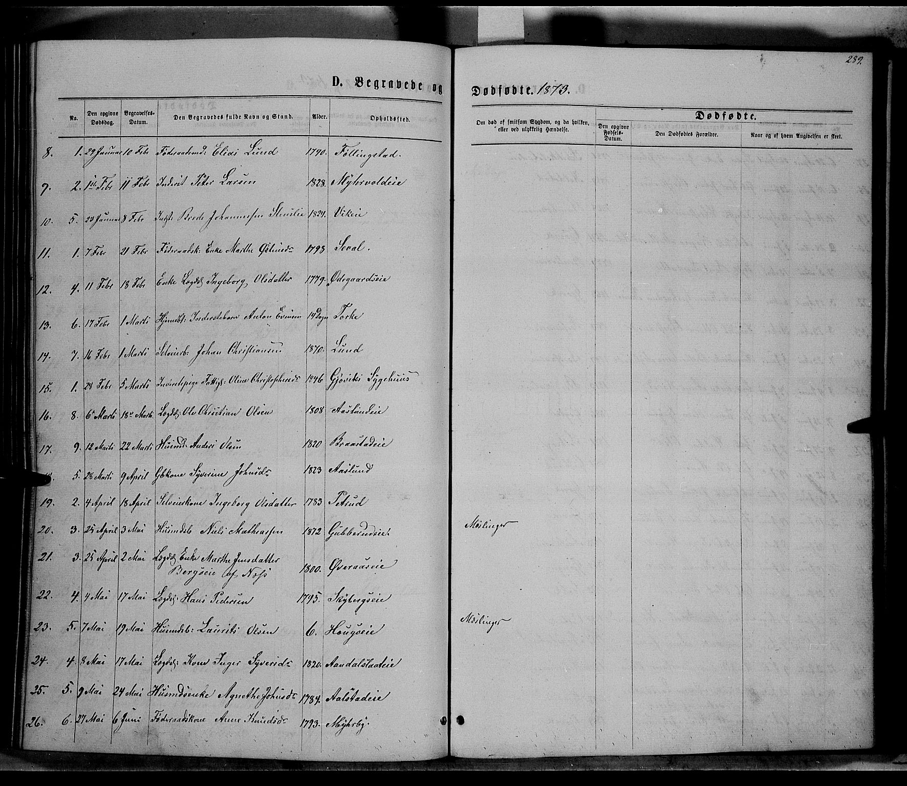 Vardal prestekontor, AV/SAH-PREST-100/H/Ha/Hab/L0006: Parish register (copy) no. 6, 1869-1881, p. 289