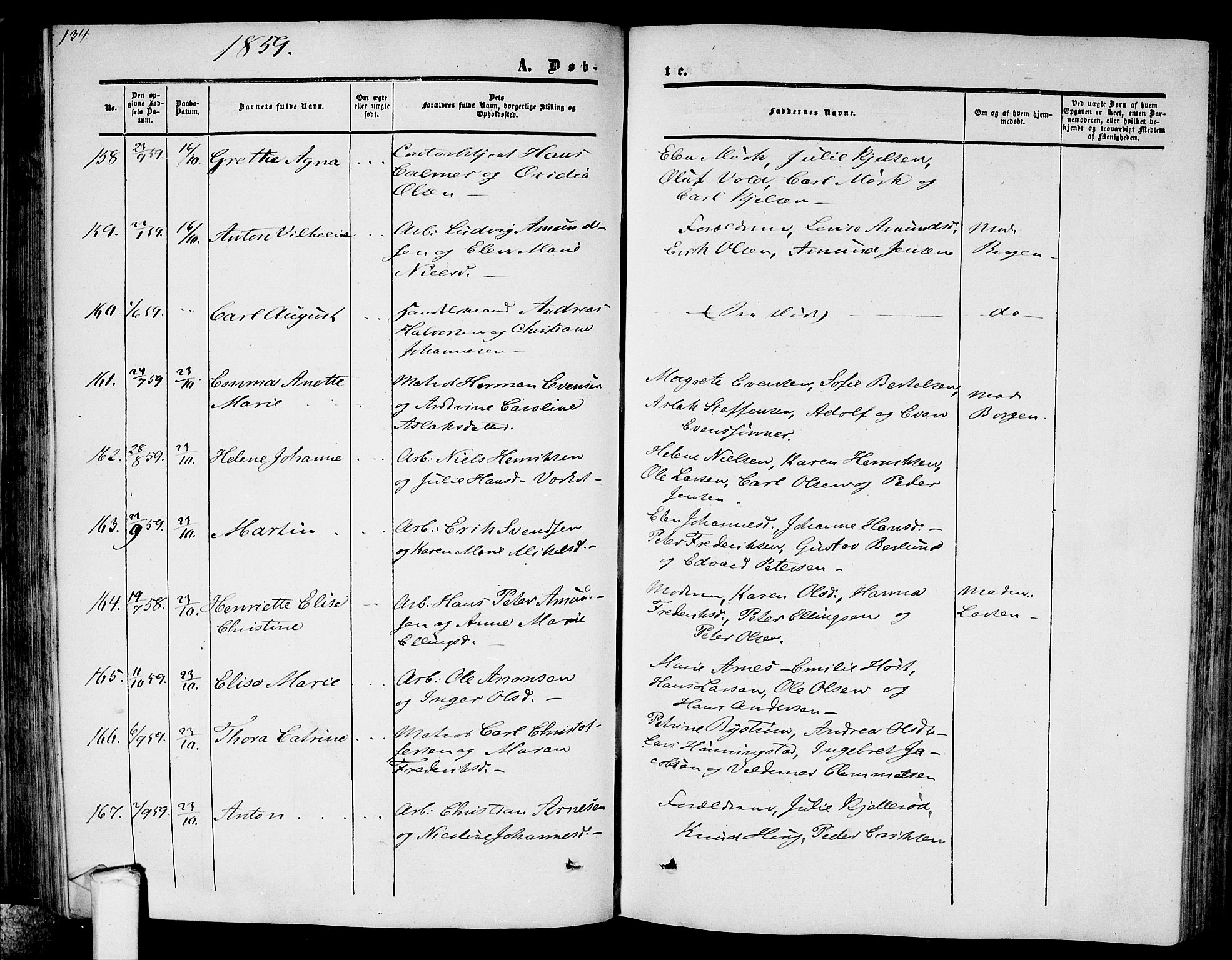 Moss prestekontor Kirkebøker, AV/SAO-A-2003/G/Ga/L0002: Parish register (copy) no. I 2, 1852-1871, p. 134