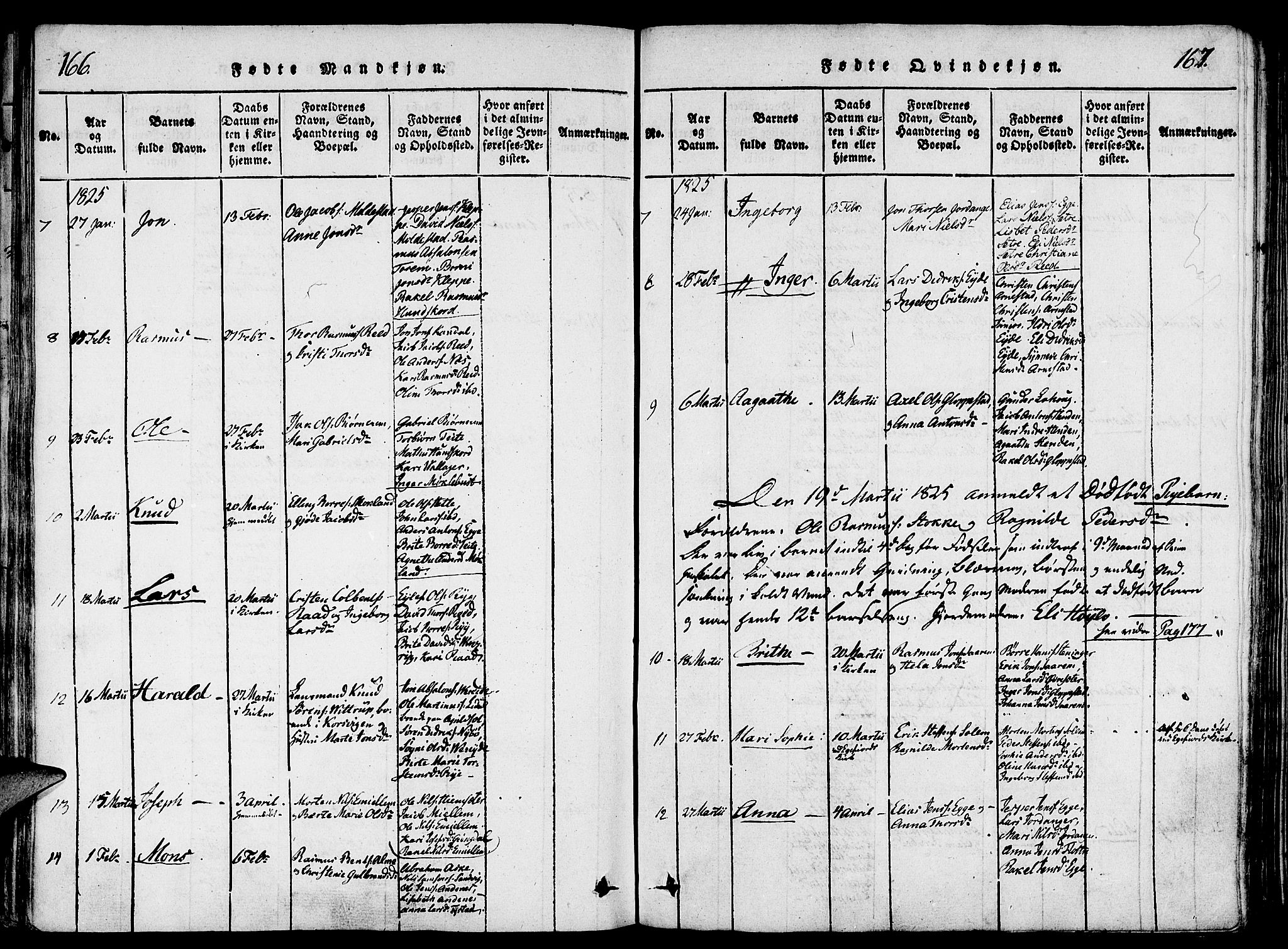 Gloppen sokneprestembete, SAB/A-80101/H/Haa/Haaa/L0006: Parish register (official) no. A 6, 1816-1826, p. 166-167