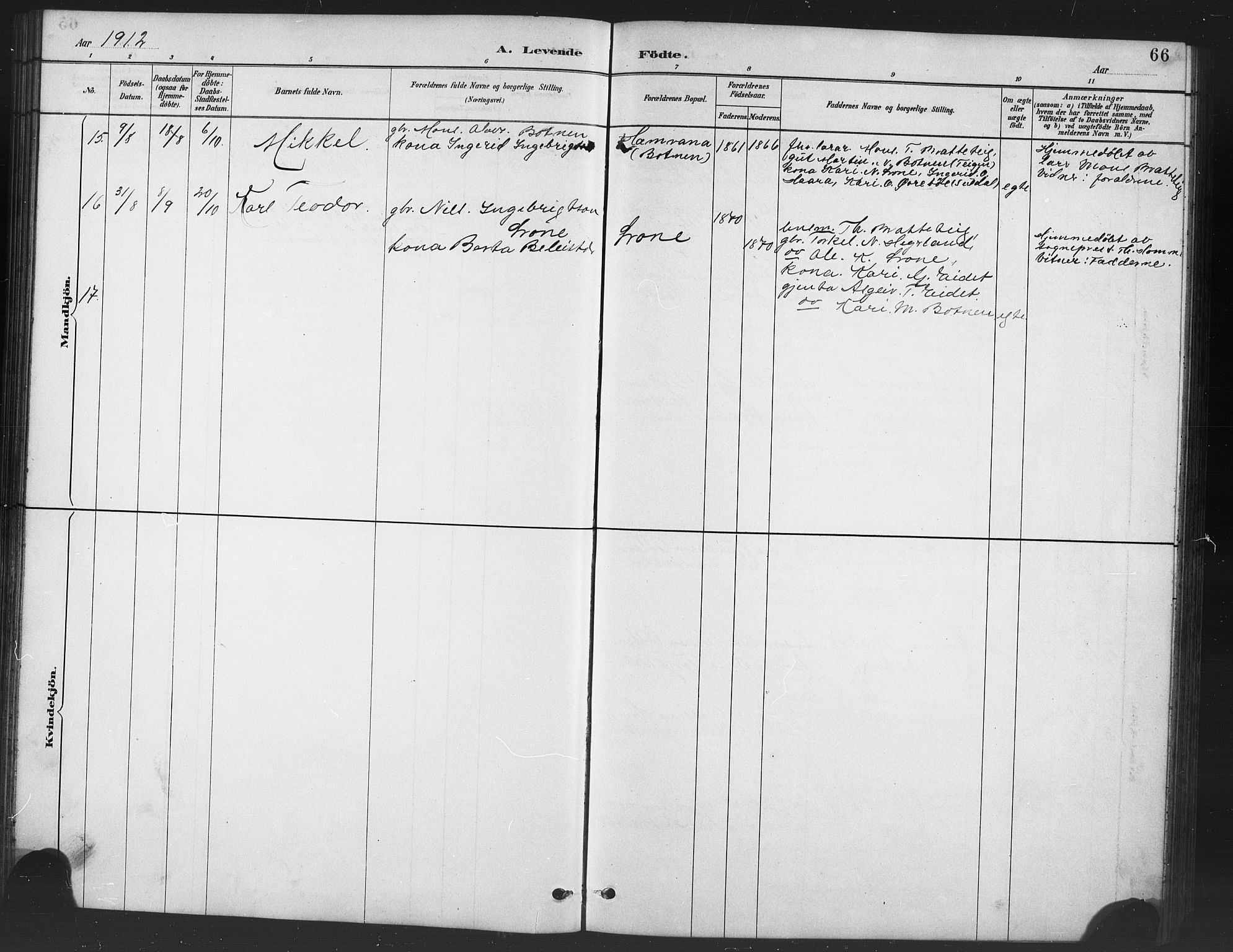 Røldal sokneprestembete, SAB/A-100247: Parish register (copy) no. A 3, 1887-1917, p. 66