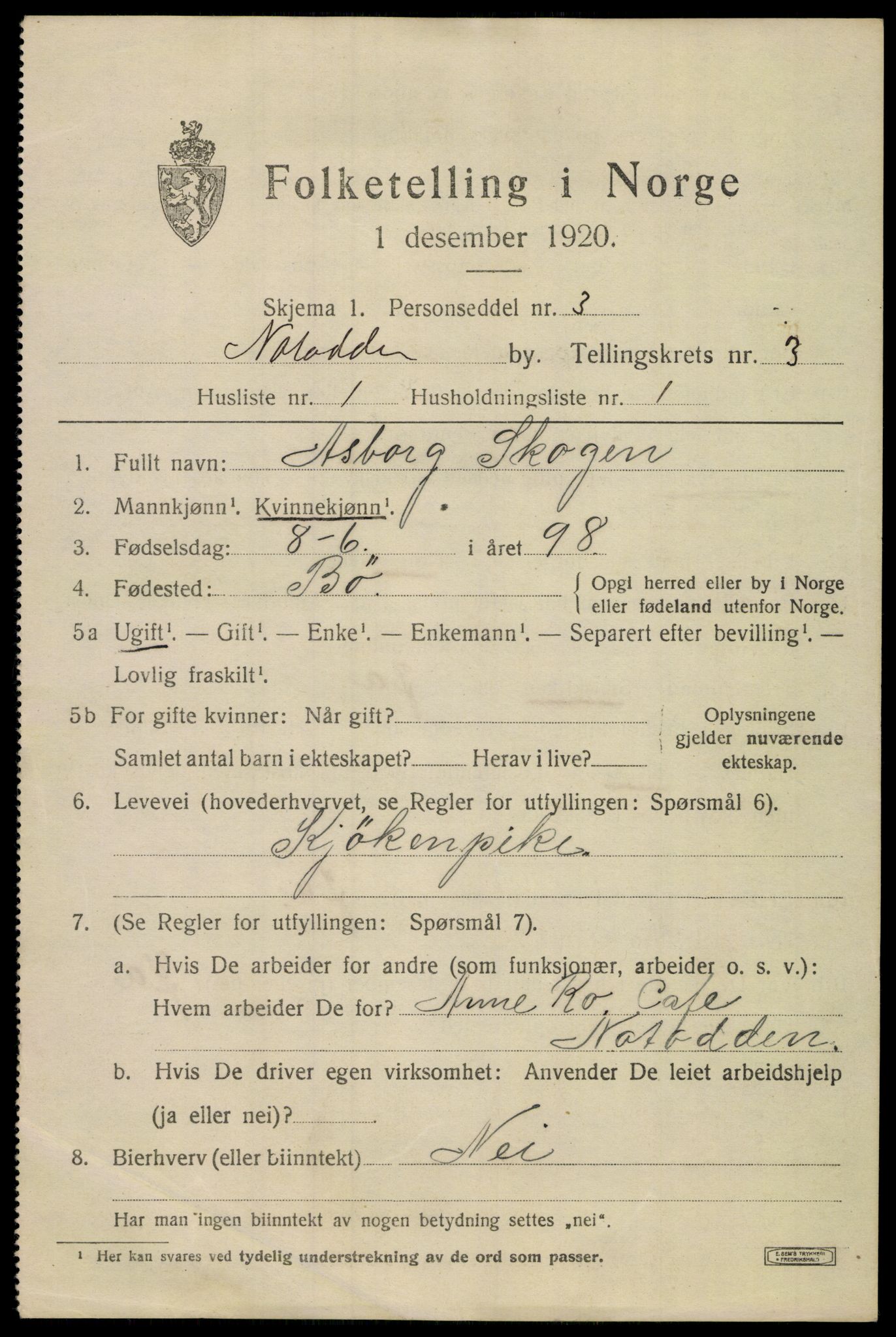 SAKO, 1920 census for Notodden, 1920, p. 8310