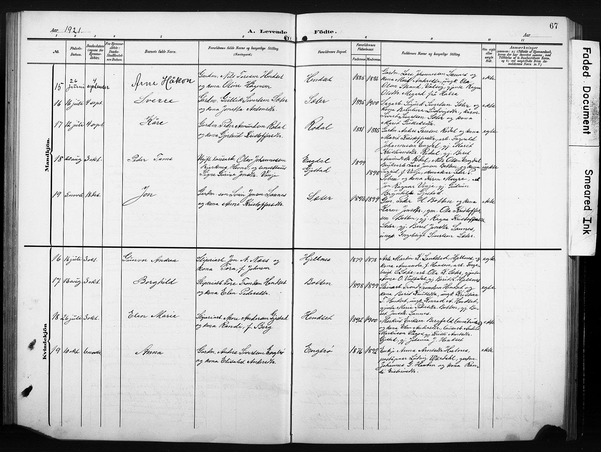 Ministerialprotokoller, klokkerbøker og fødselsregistre - Møre og Romsdal, AV/SAT-A-1454/580/L0927: Parish register (copy) no. 580C02, 1904-1932, p. 67