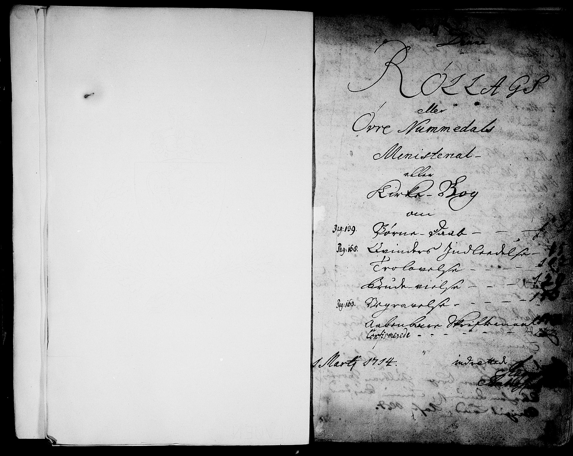 Rollag kirkebøker, SAKO/A-240/F/Fa/L0002: Parish register (official) no. I 2, 1714-1742, p. 1