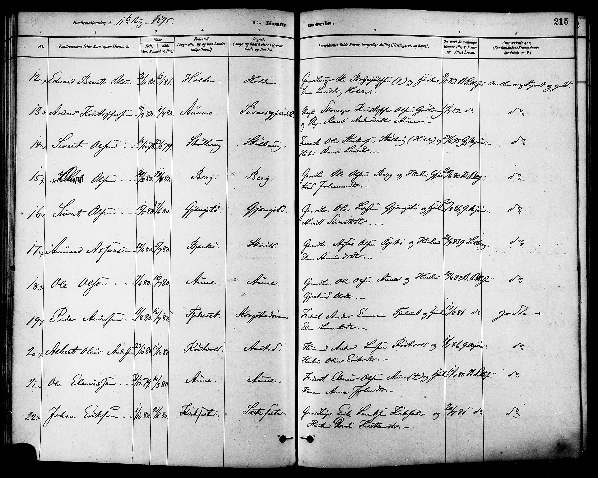 Ministerialprotokoller, klokkerbøker og fødselsregistre - Sør-Trøndelag, AV/SAT-A-1456/630/L0496: Parish register (official) no. 630A09, 1879-1895, p. 215