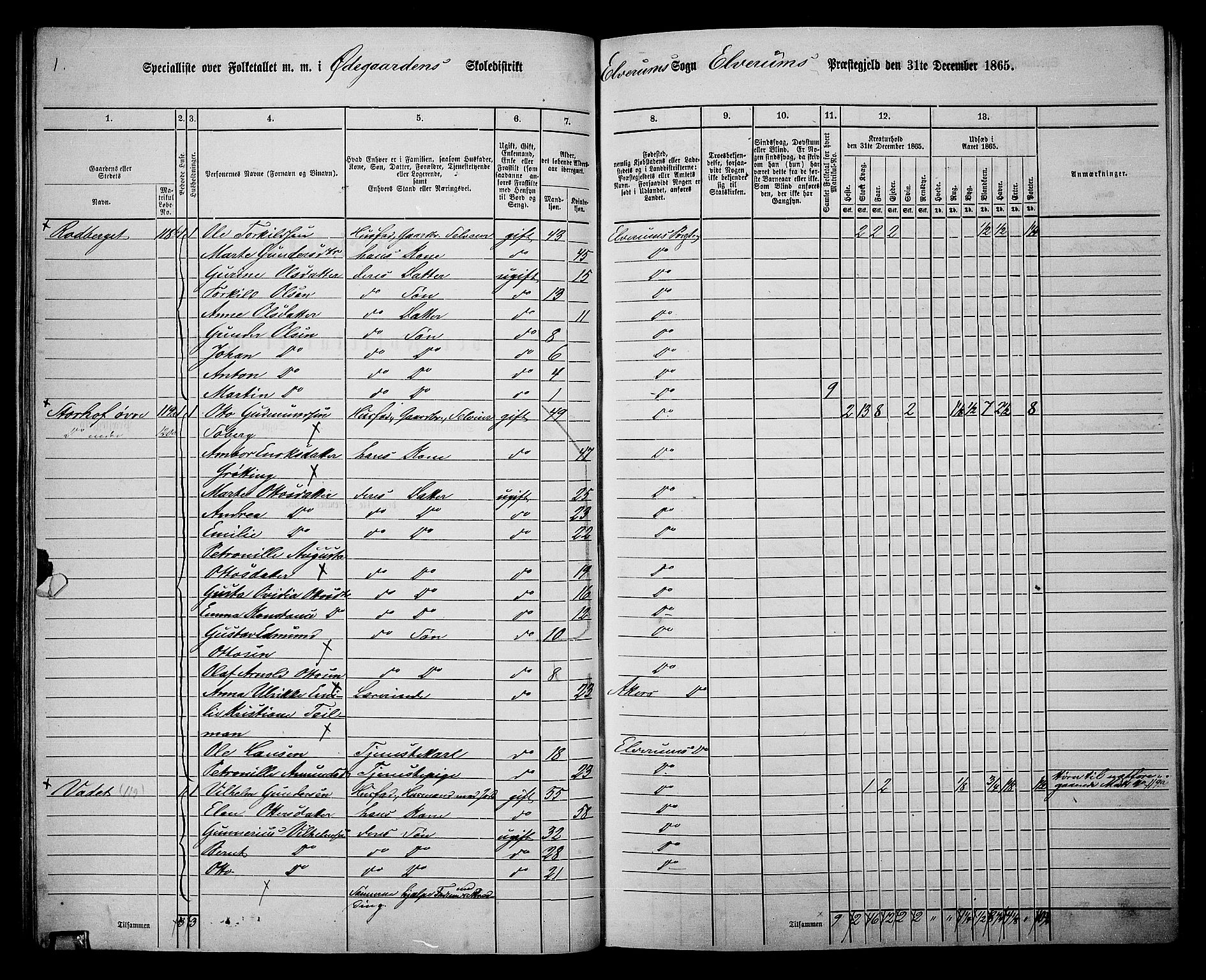 RA, 1865 census for Elverum, 1865, p. 69