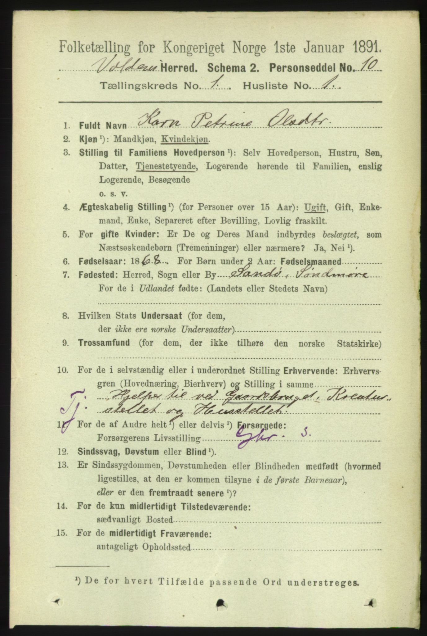 RA, 1891 census for 1519 Volda, 1891, p. 122