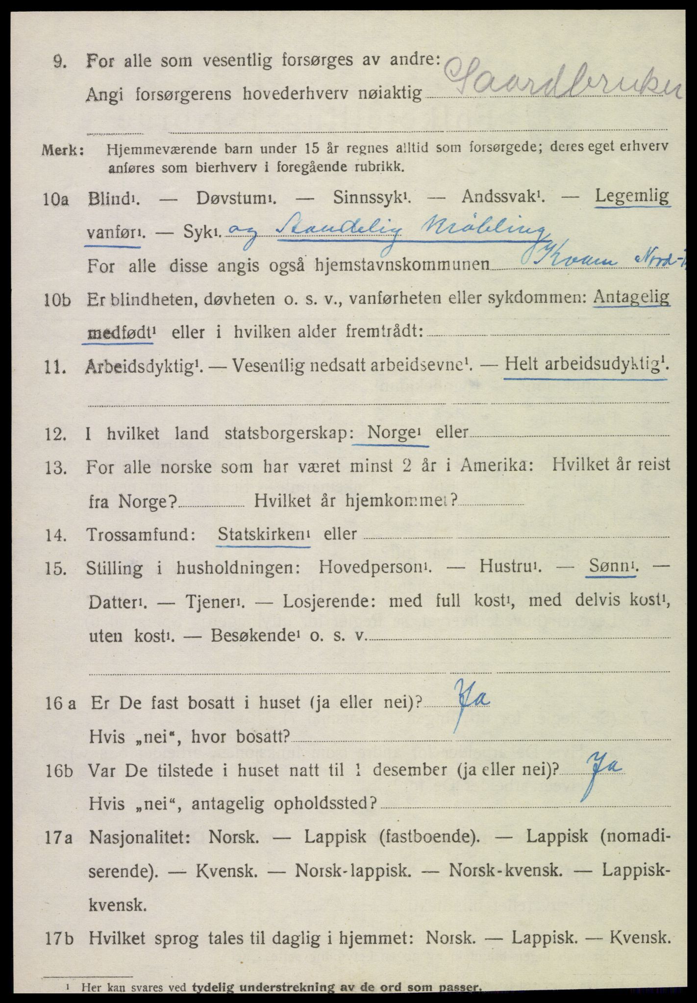 SAT, 1920 census for Kvam, 1920, p. 2028