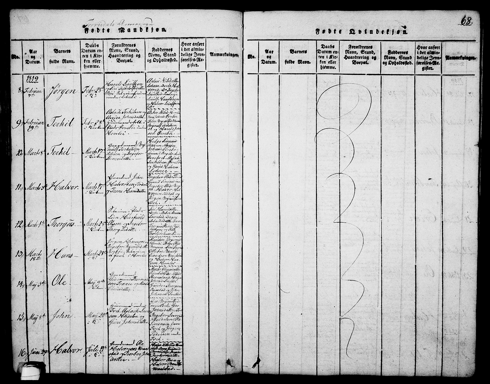 Drangedal kirkebøker, SAKO/A-258/G/Ga/L0001: Parish register (copy) no. I 1 /2, 1814-1856, p. 68