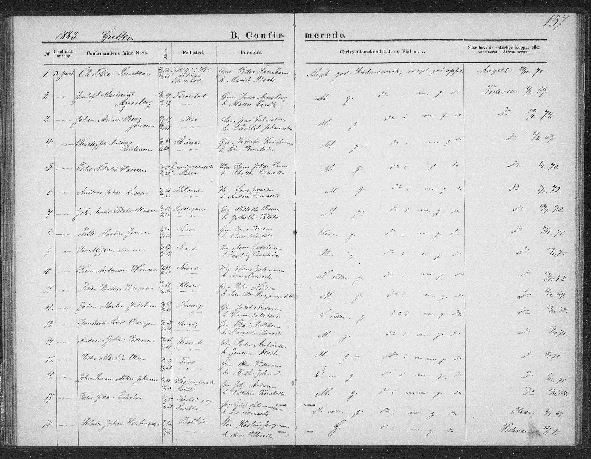 Ministerialprotokoller, klokkerbøker og fødselsregistre - Nordland, AV/SAT-A-1459/863/L0913: Parish register (copy) no. 863C03, 1877-1885, p. 157