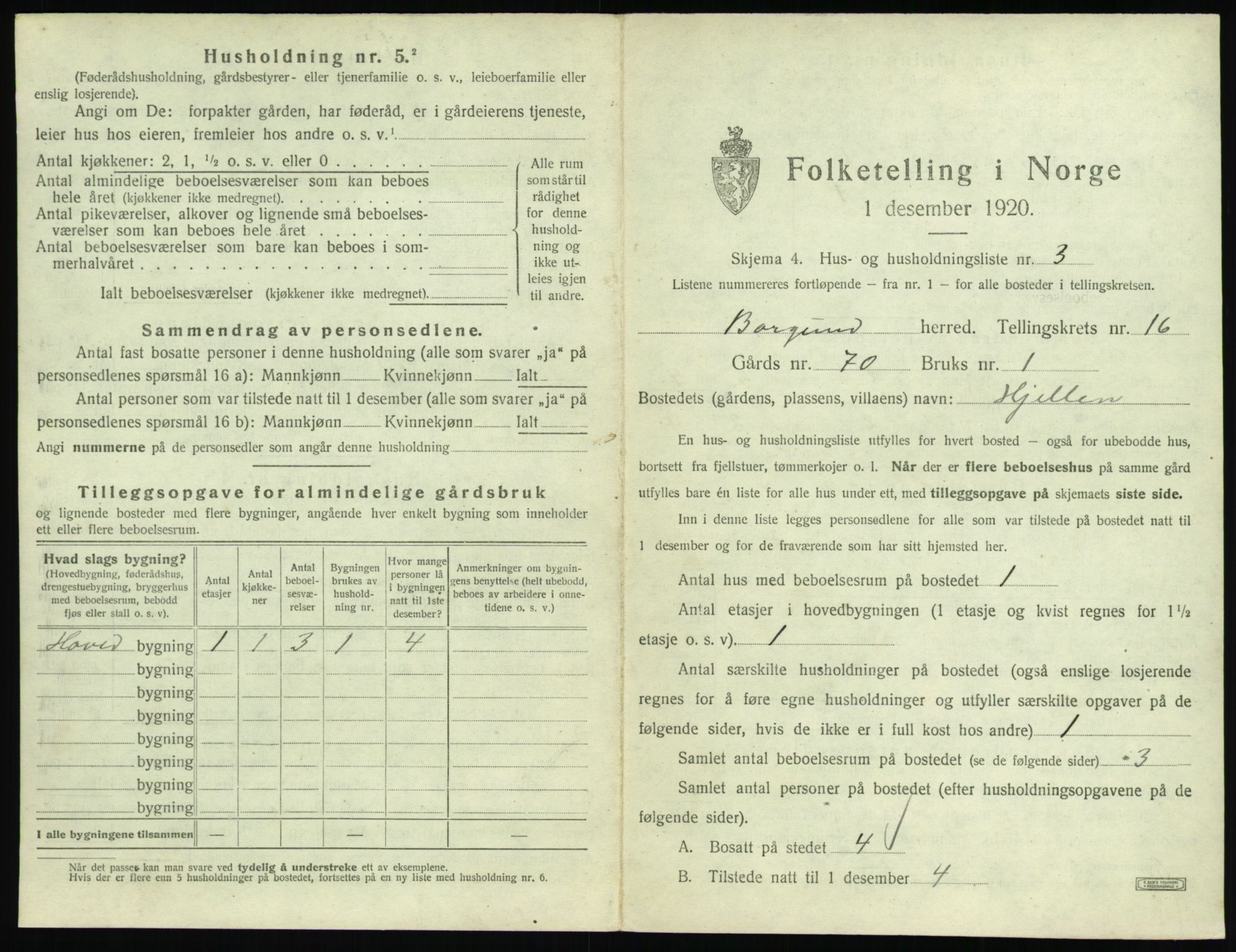 SAT, 1920 census for Borgund, 1920, p. 1422