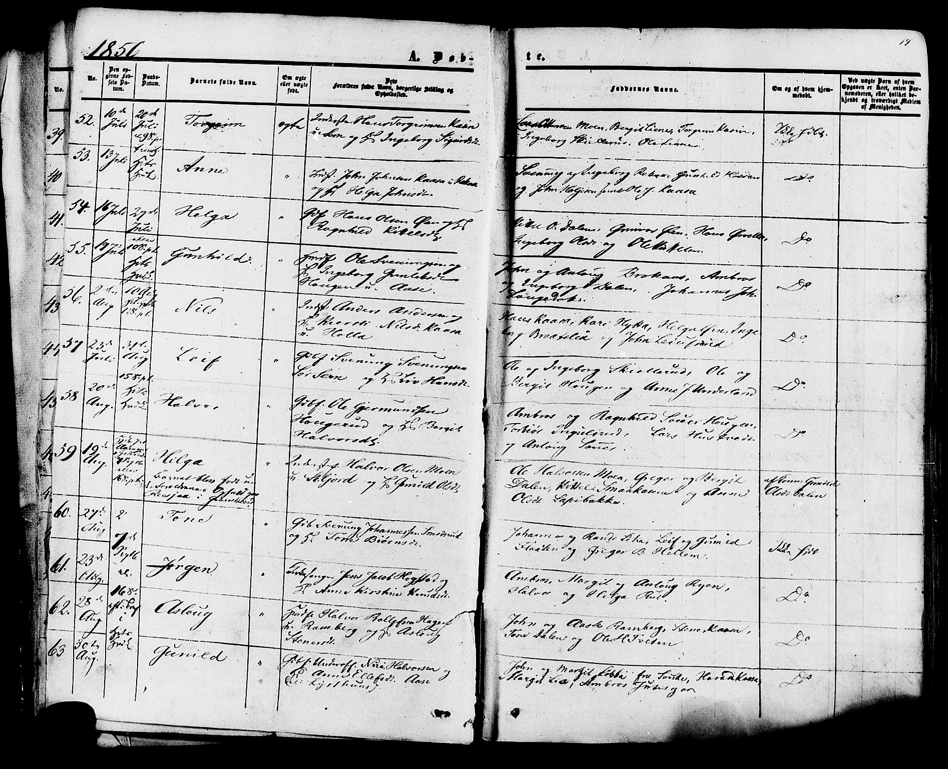 Heddal kirkebøker, AV/SAKO-A-268/F/Fa/L0007: Parish register (official) no. I 7, 1855-1877, p. 14