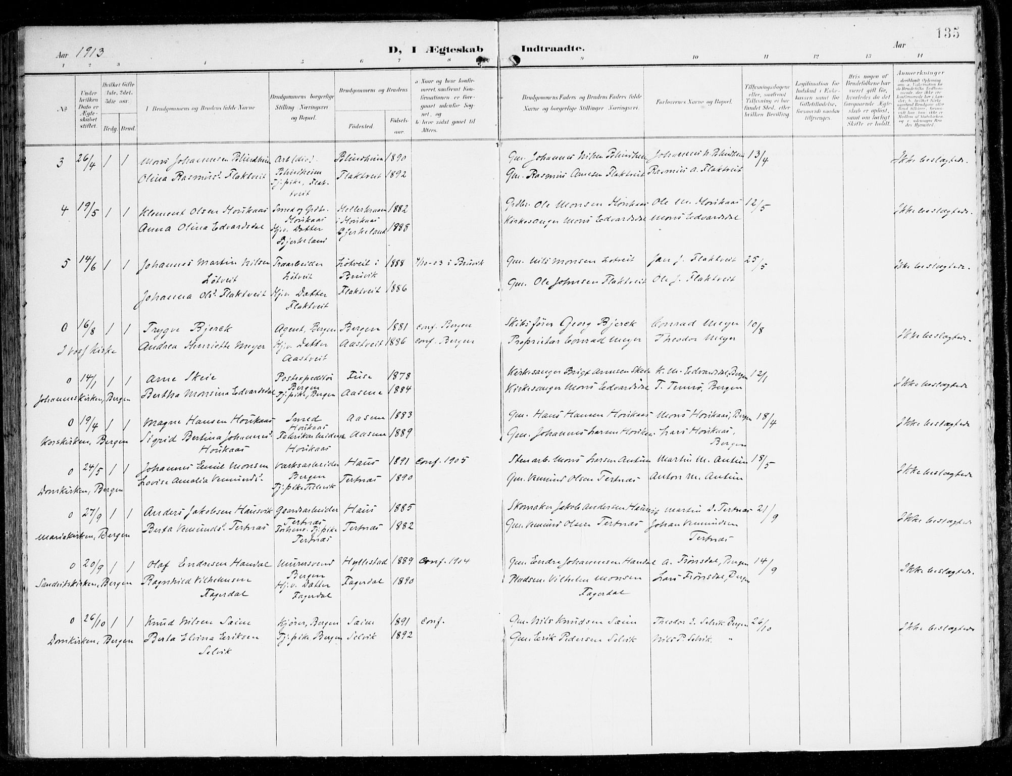 Hamre sokneprestembete, AV/SAB-A-75501/H/Ha/Haa/Haad/L0002: Parish register (official) no. D 2, 1899-1916, p. 135