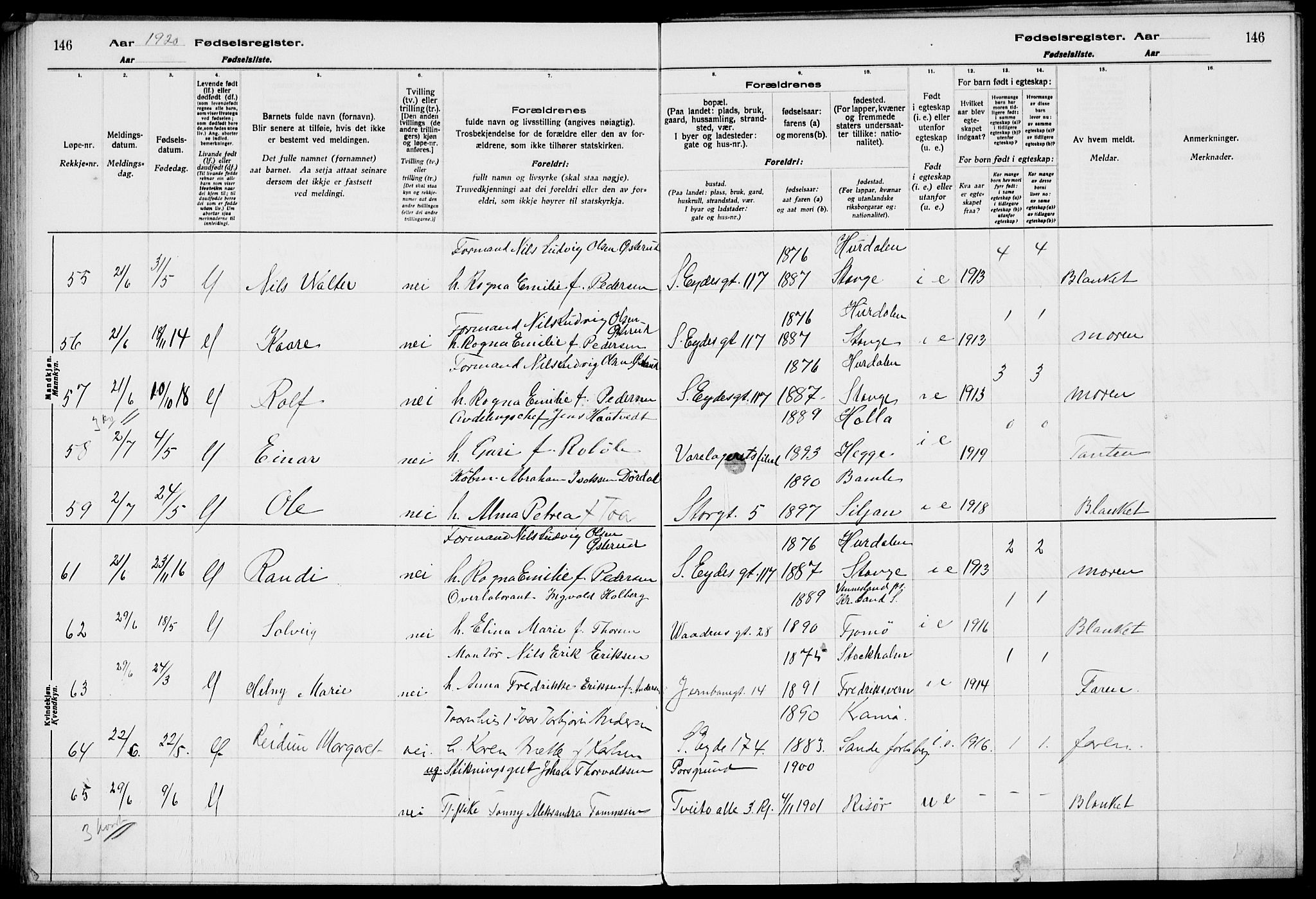 Rjukan kirkebøker, AV/SAKO-A-294/J/Ja/L0001: Birth register no. 1, 1916-1922, p. 146