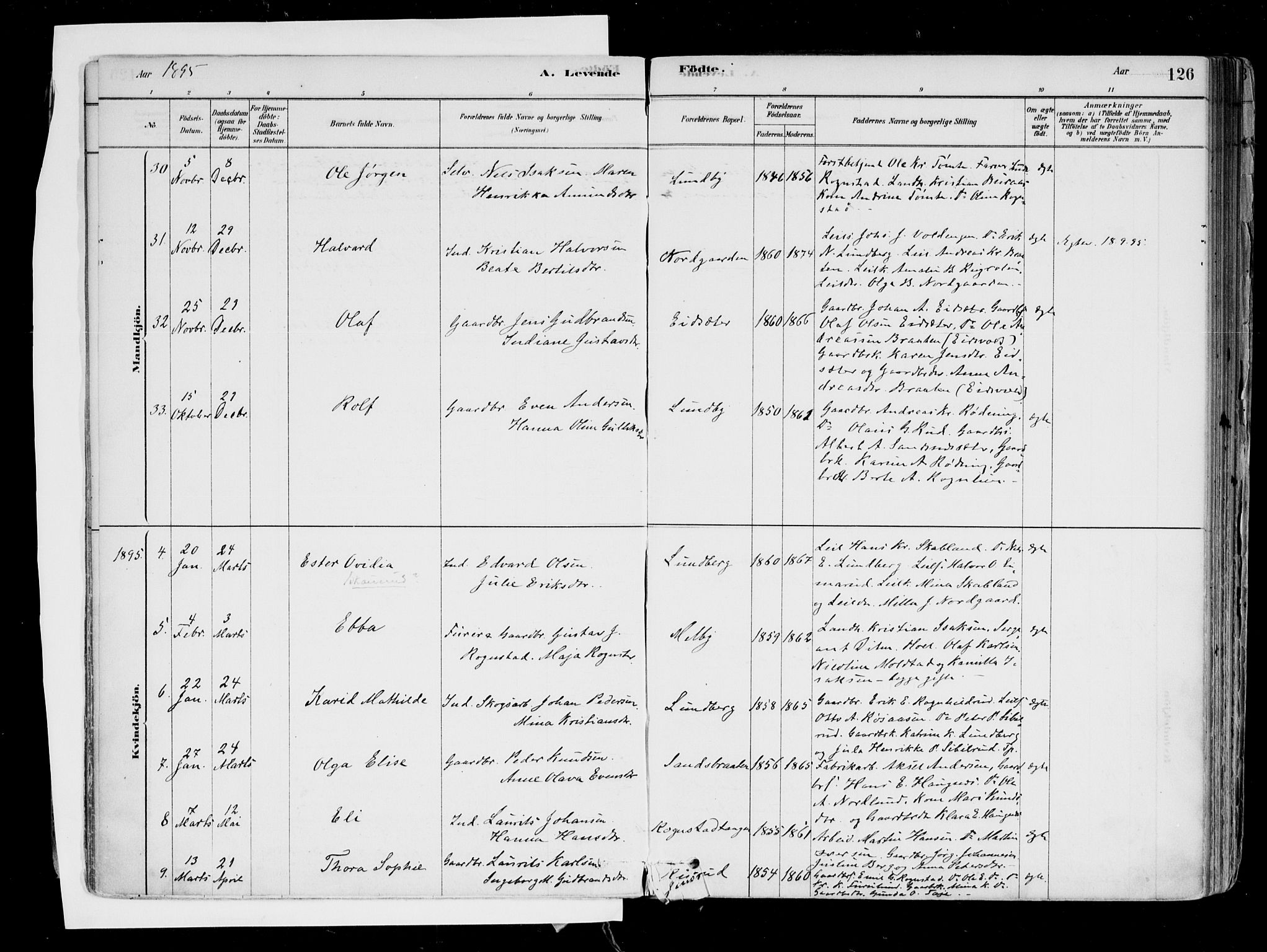 Hurdal prestekontor Kirkebøker, AV/SAO-A-10889/F/Fa/L0007: Parish register (official) no. I 7, 1878-1906, p. 126