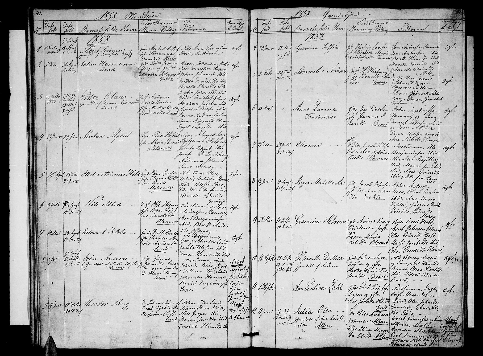 Ministerialprotokoller, klokkerbøker og fødselsregistre - Nordland, AV/SAT-A-1459/830/L0460: Parish register (copy) no. 830C02, 1843-1865, p. 41-42