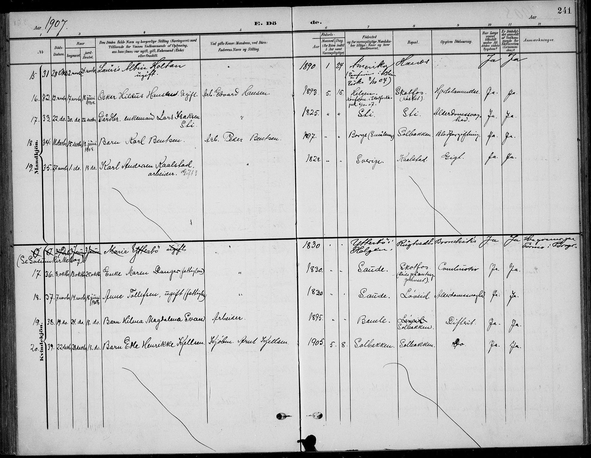 Solum kirkebøker, SAKO/A-306/F/Fb/L0003: Parish register (official) no. II 3, 1901-1912, p. 241