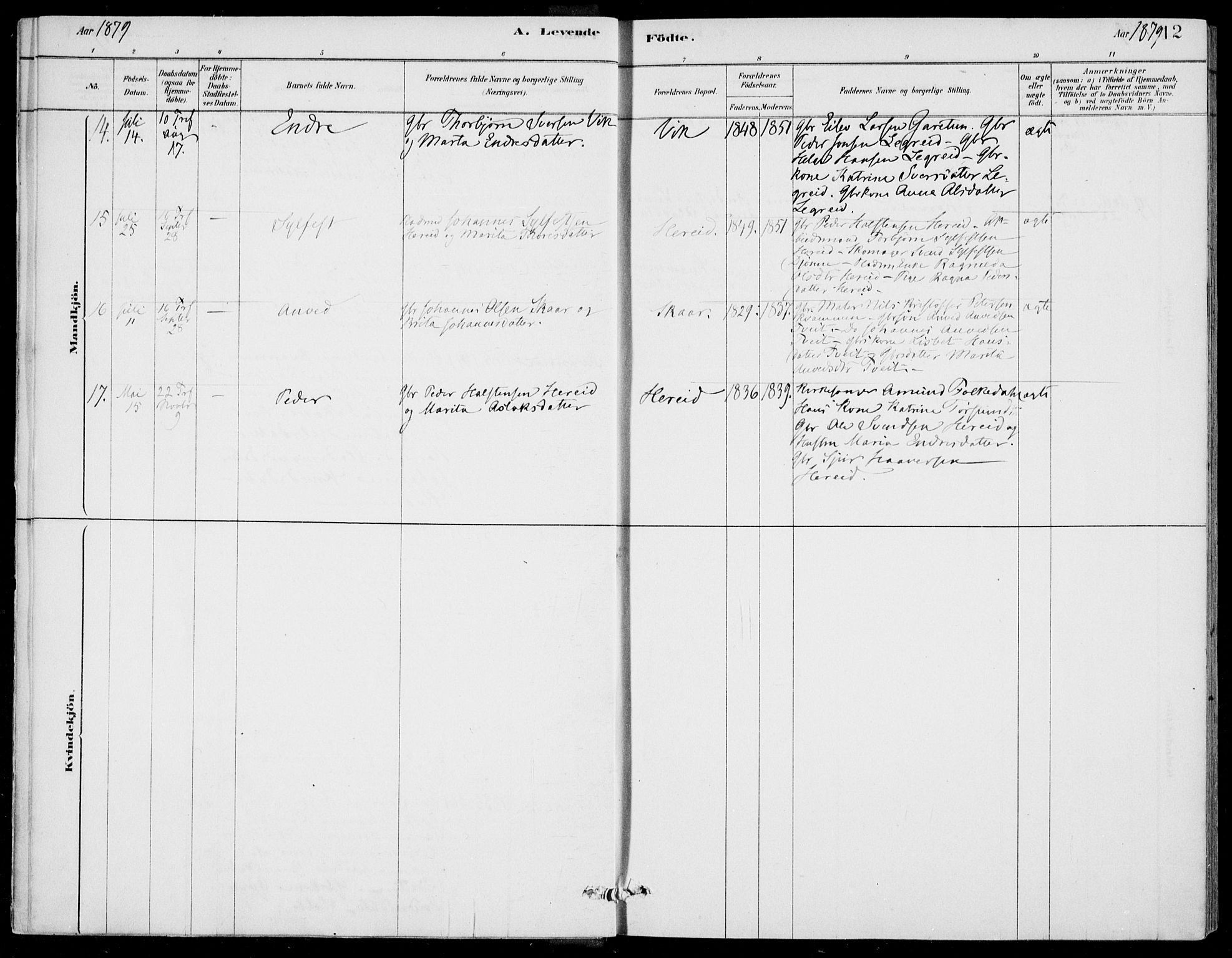 Ulvik sokneprestembete, AV/SAB-A-78801/H/Haa: Parish register (official) no. D  1, 1878-1903, p. 12