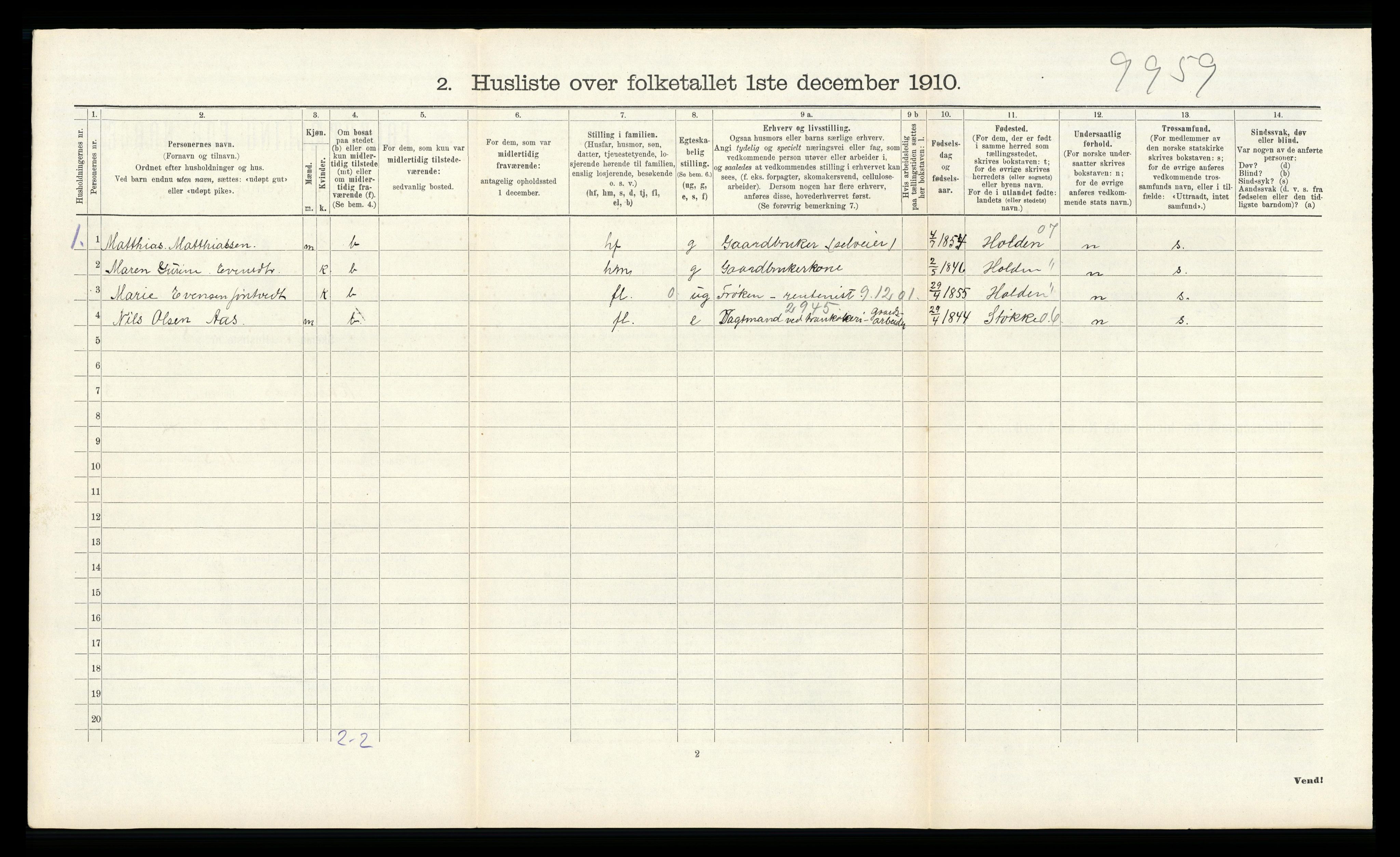 RA, 1910 census for Ramnes, 1910, p. 415