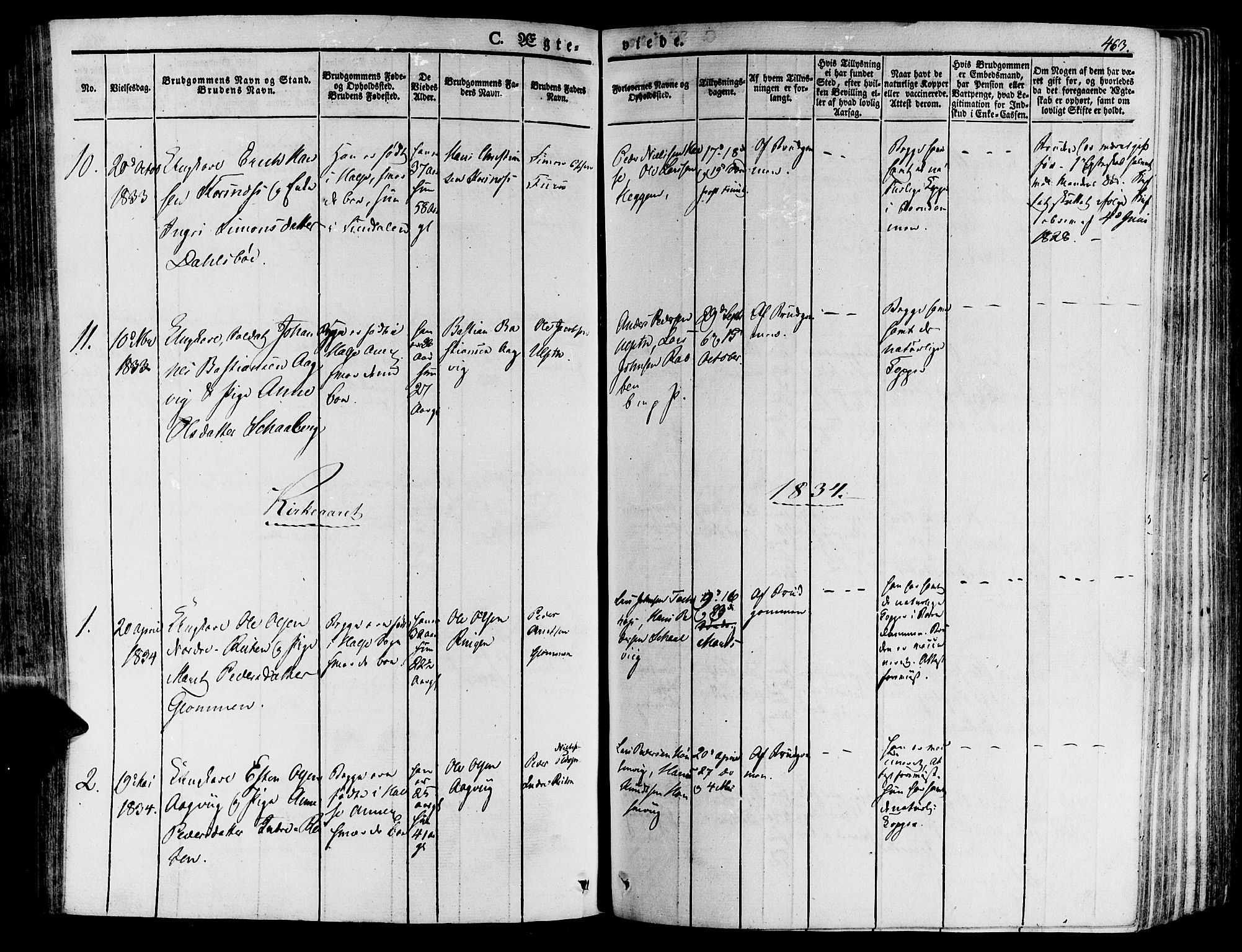 Ministerialprotokoller, klokkerbøker og fødselsregistre - Møre og Romsdal, AV/SAT-A-1454/592/L1025: Parish register (official) no. 592A03 /2, 1831-1849, p. 463