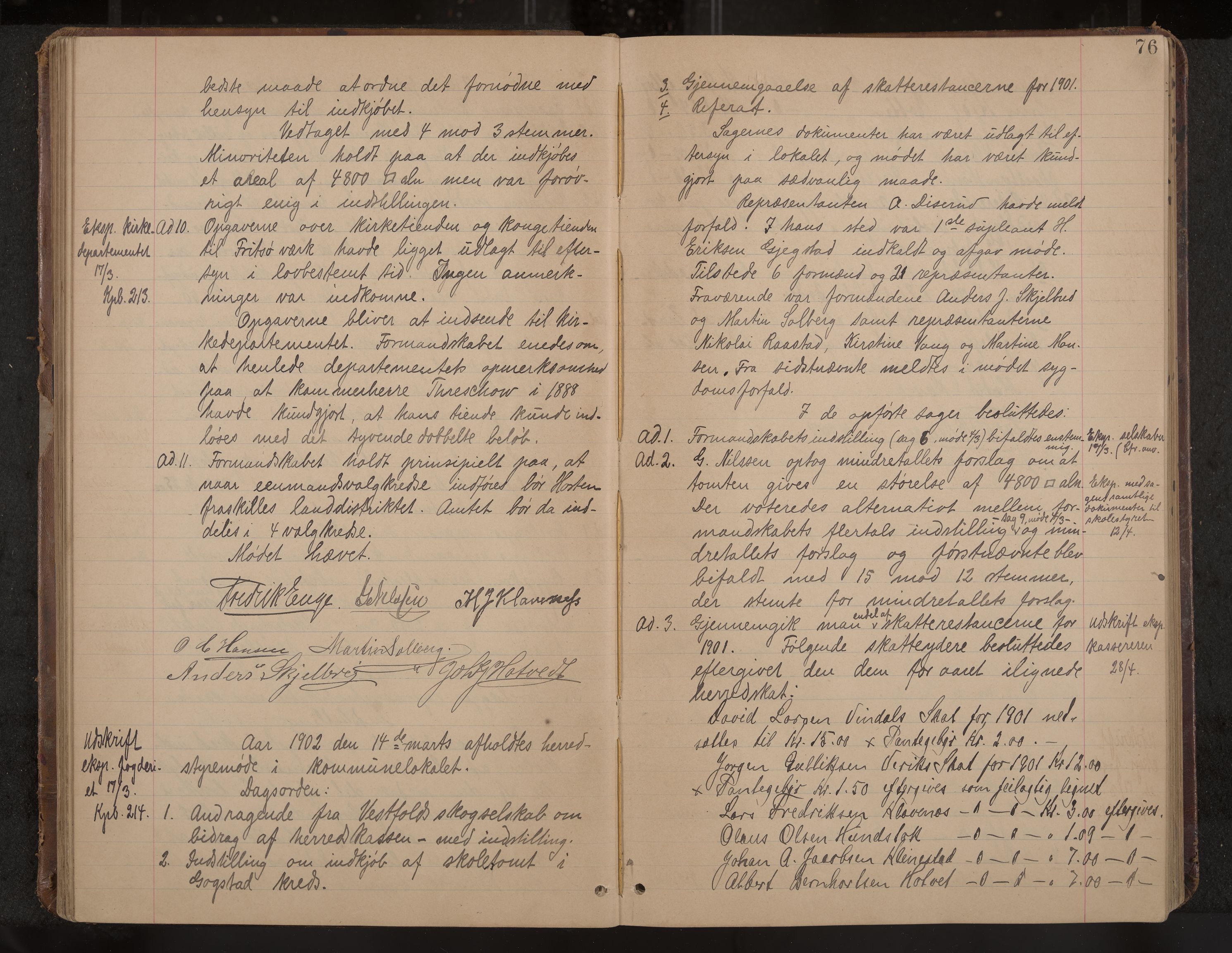 Sandar formannskap og sentraladministrasjon, IKAK/0724021/A/Aa/L0003: Møtebok med register, 1900-1907, p. 76