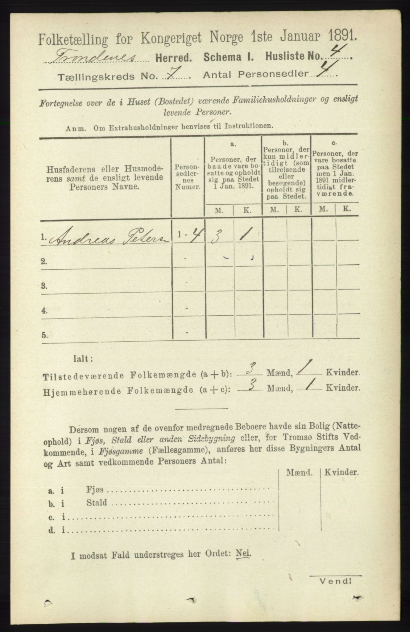 RA, 1891 census for 1914 Trondenes, 1891, p. 4327