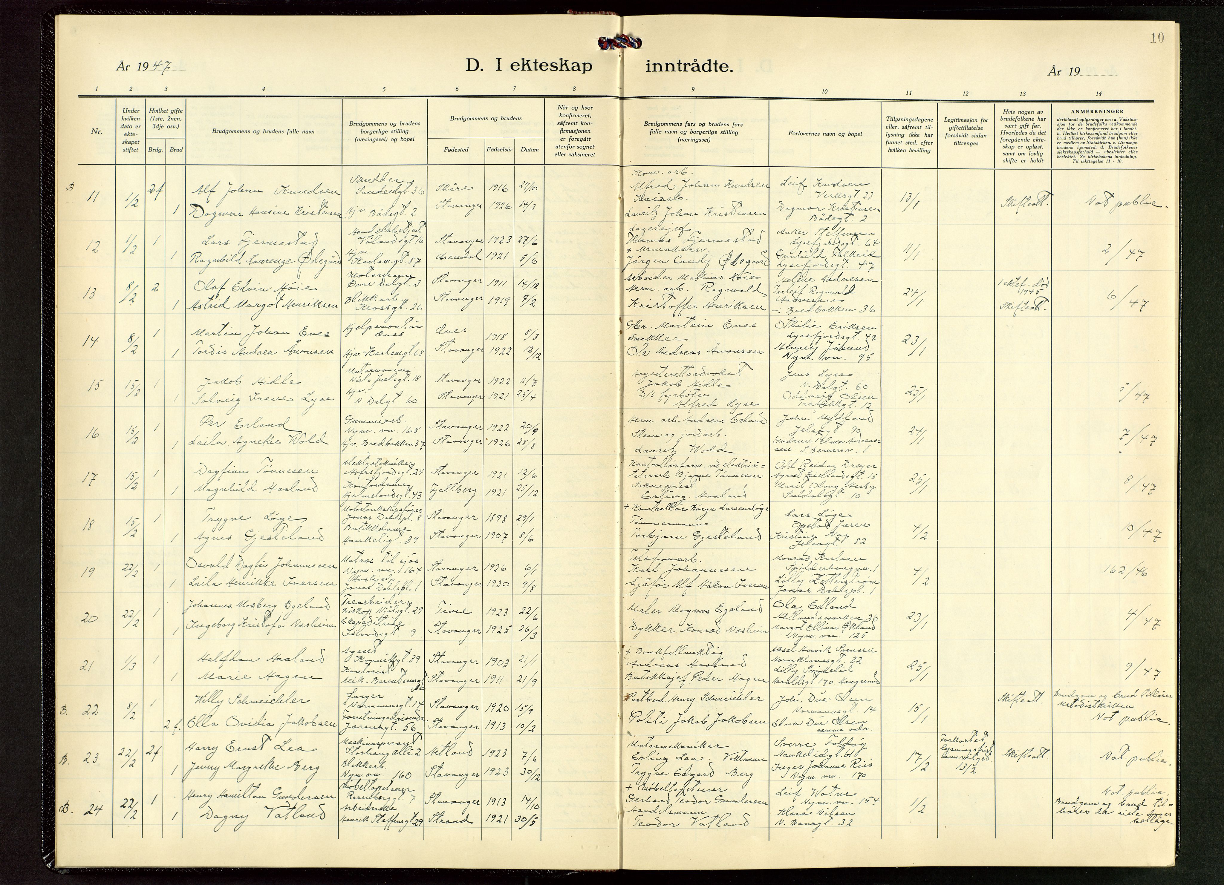 St. Johannes sokneprestkontor, SAST/A-101814/001/30/30BB/L0011: Parish register (copy) no. B 11, 1946-1950, p. 10