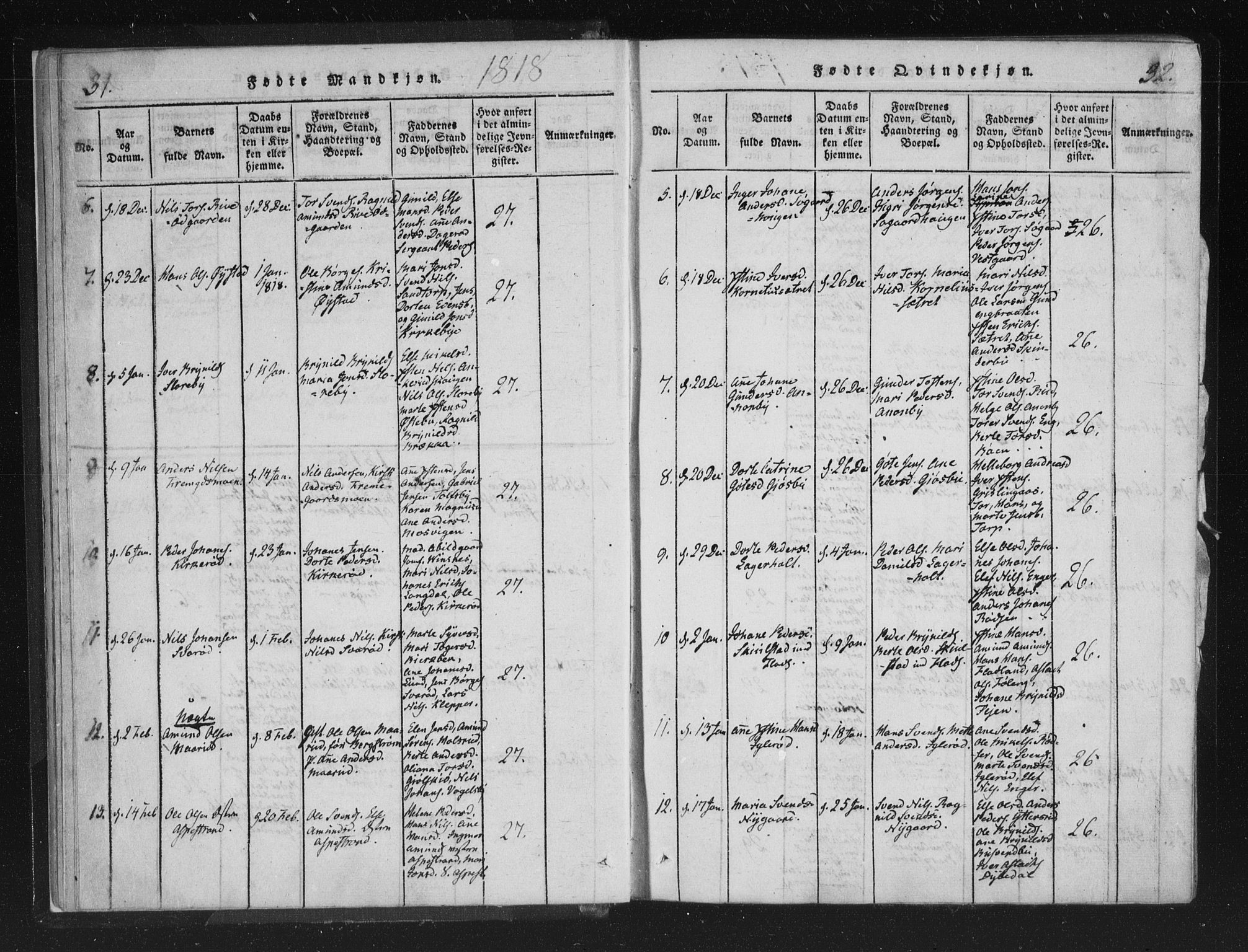 Aremark prestekontor Kirkebøker, SAO/A-10899/F/Fc/L0001: Parish register (official) no. III 1, 1814-1834, p. 31-32