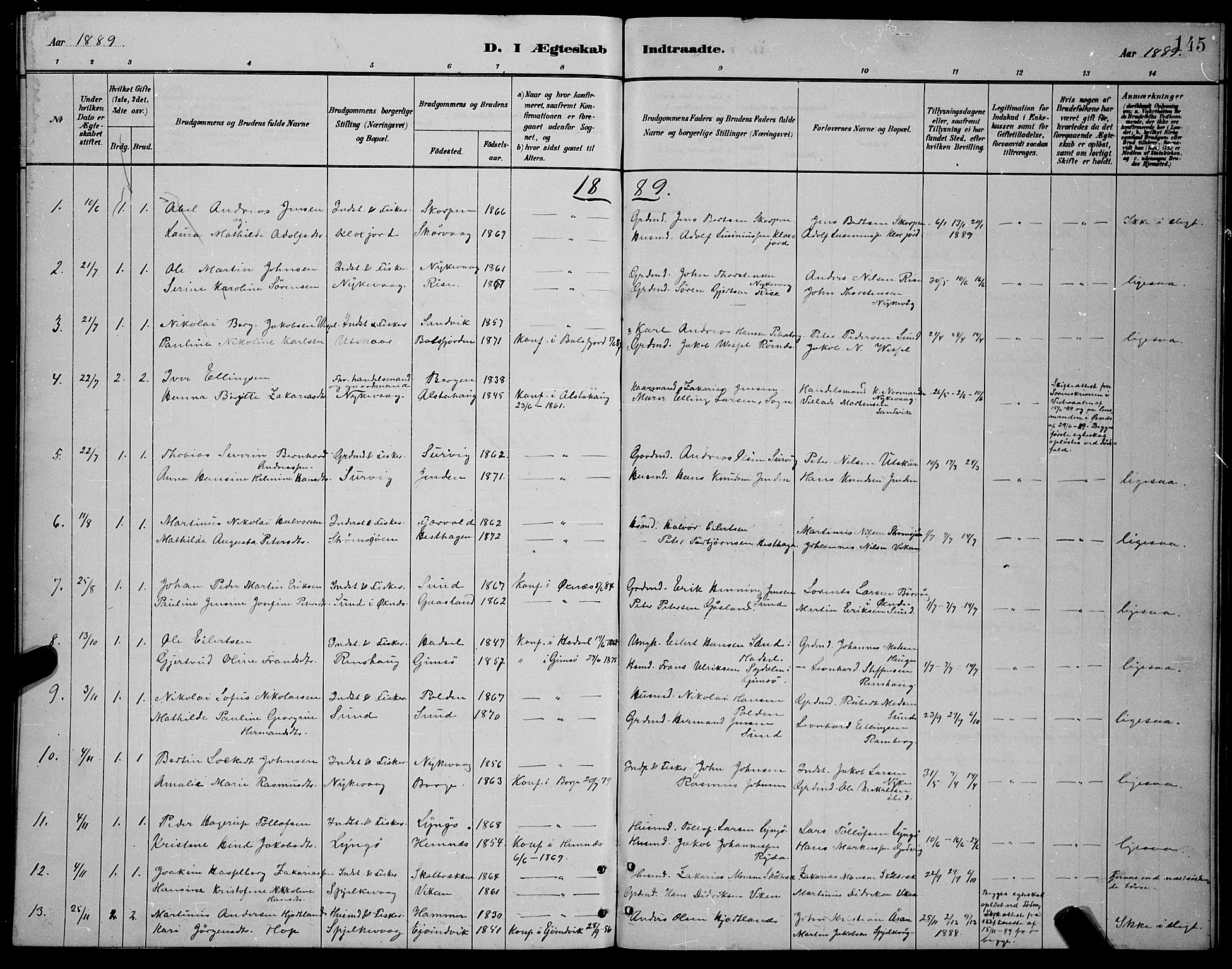 Ministerialprotokoller, klokkerbøker og fødselsregistre - Nordland, AV/SAT-A-1459/892/L1325: Parish register (copy) no. 892C02, 1878-1896, p. 145