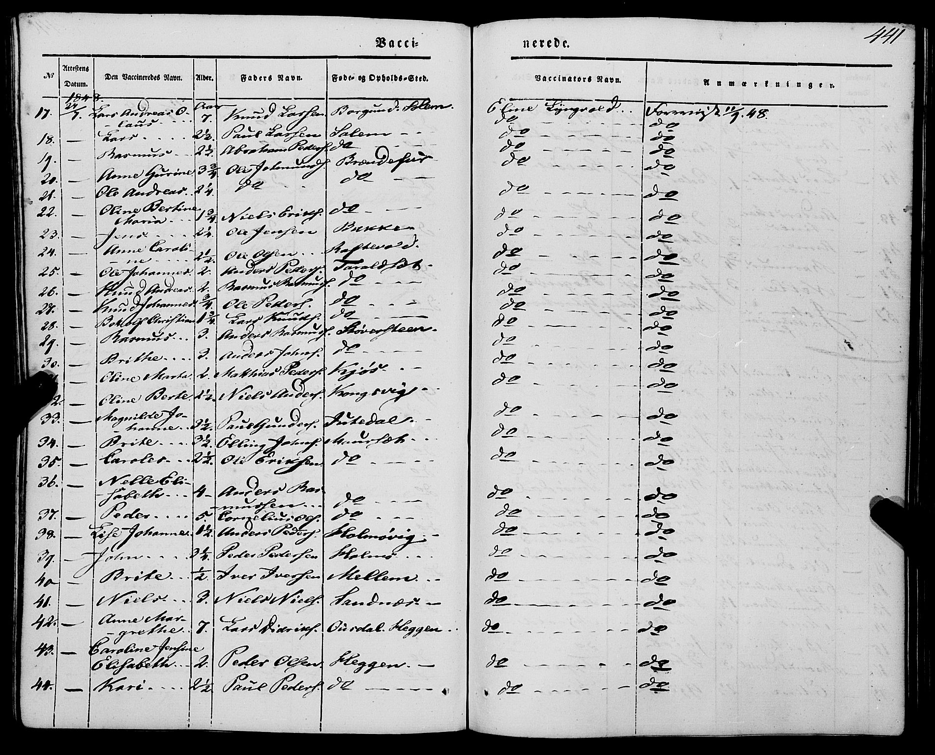 Eid sokneprestembete, AV/SAB-A-82301/H/Haa/Haaa/L0007: Parish register (official) no. A 7, 1844-1858, p. 441