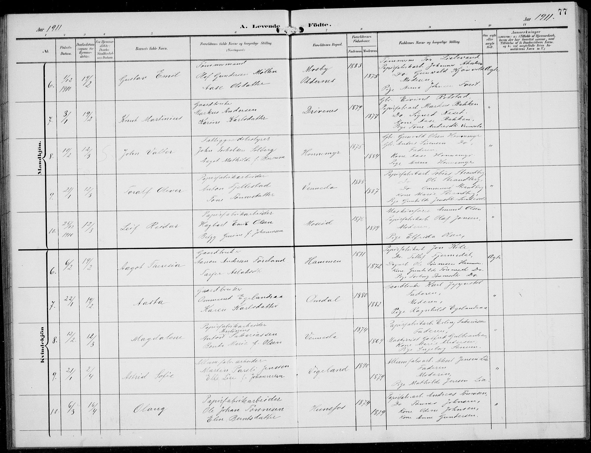Vennesla sokneprestkontor, SAK/1111-0045/Fb/Fbb/L0005: Parish register (copy) no. B 5, 1903-1913, p. 77