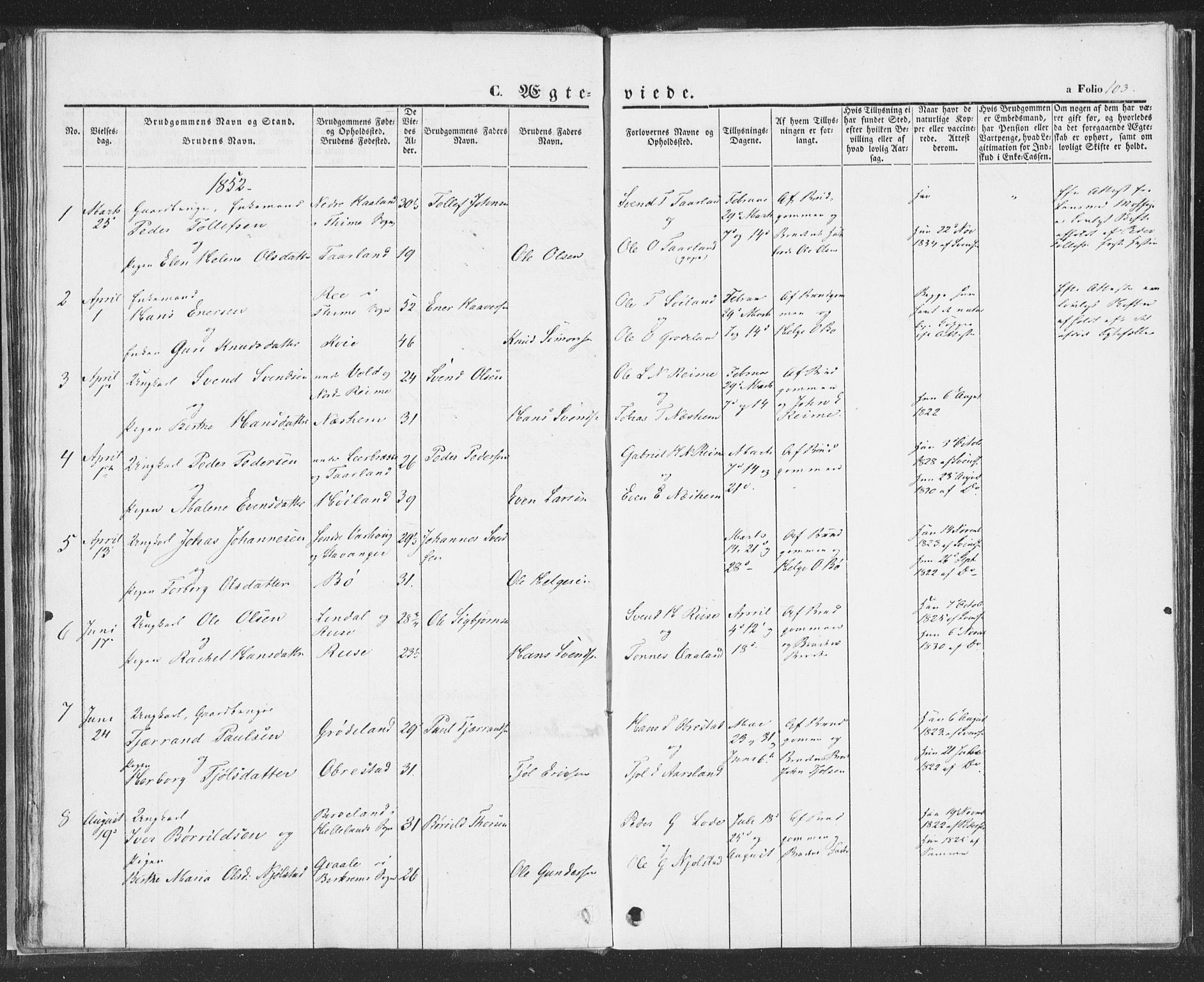 Hå sokneprestkontor, AV/SAST-A-101801/001/30BA/L0006: Parish register (official) no. A 5, 1842-1853, p. 103