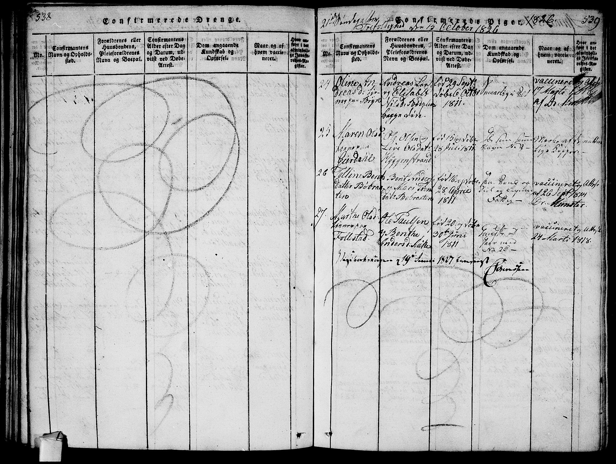 Røyken kirkebøker, AV/SAKO-A-241/F/Fa/L0004: Parish register (official) no. 4, 1814-1832, p. 538-539