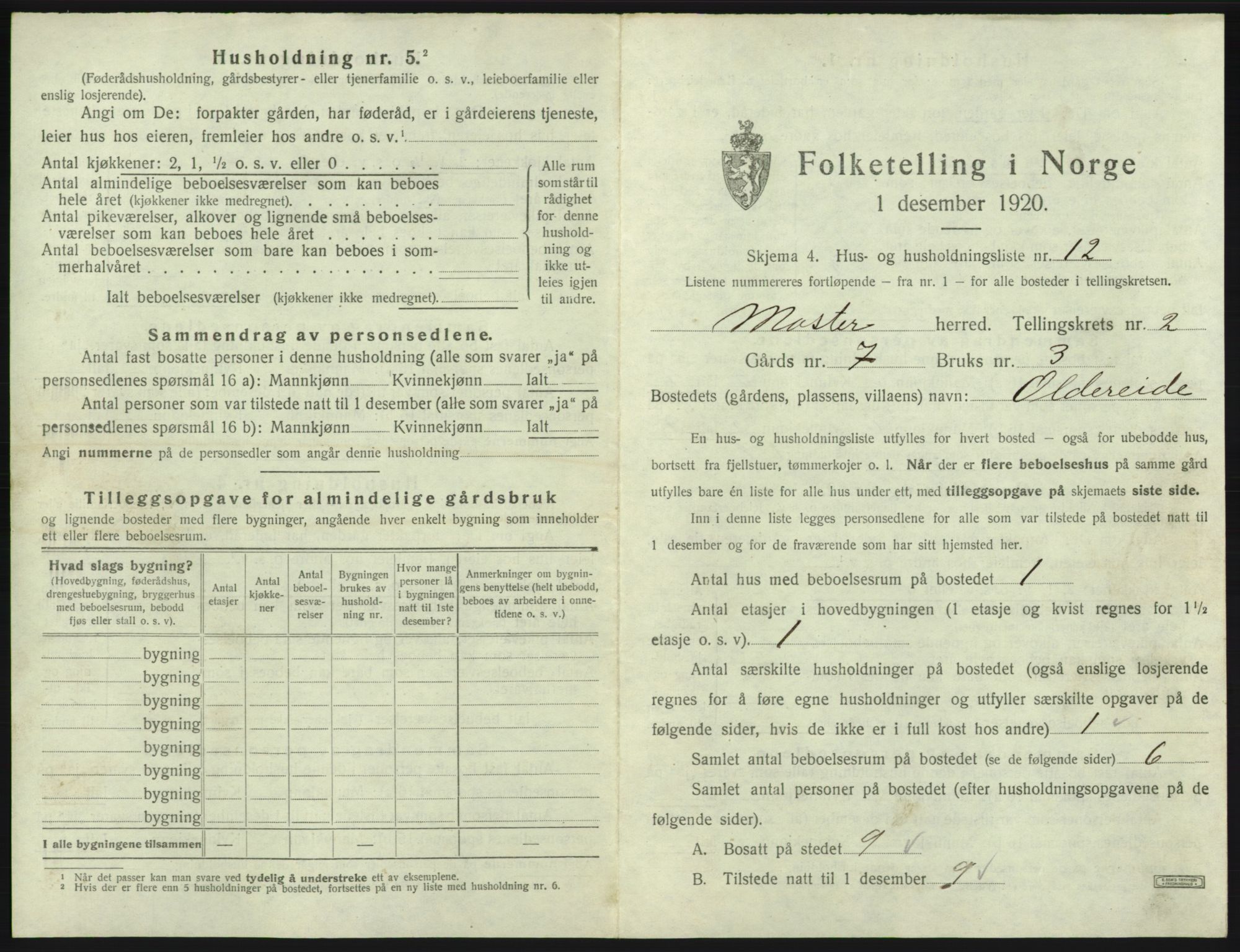 SAB, 1920 census for Moster, 1920, p. 111