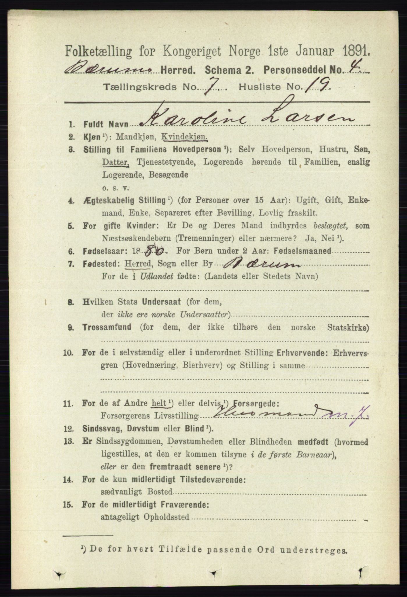 RA, 1891 census for 0219 Bærum, 1891, p. 4256