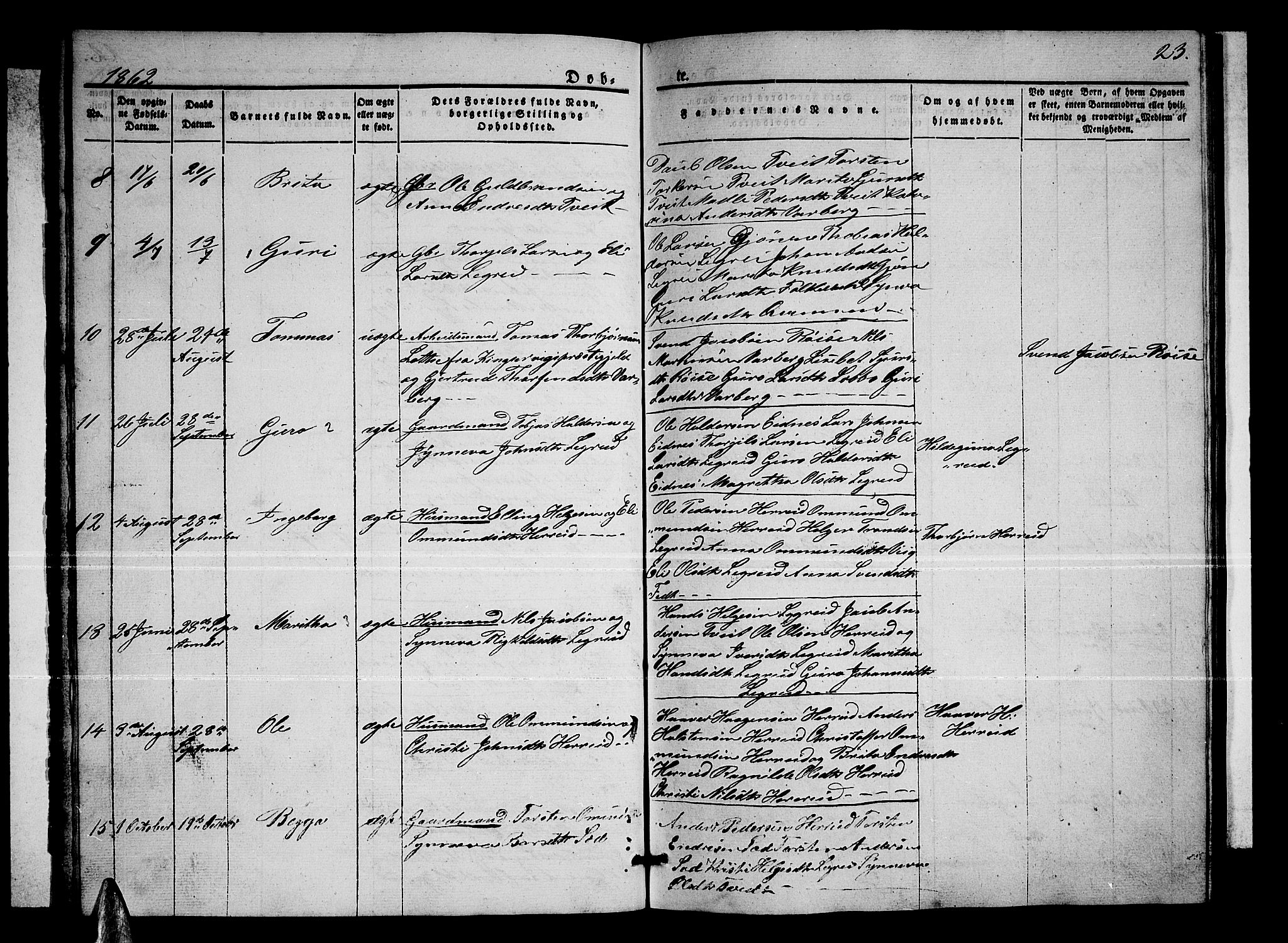 Ullensvang sokneprestembete, SAB/A-78701/H/Hab: Parish register (copy) no. C 1, 1855-1871, p. 23