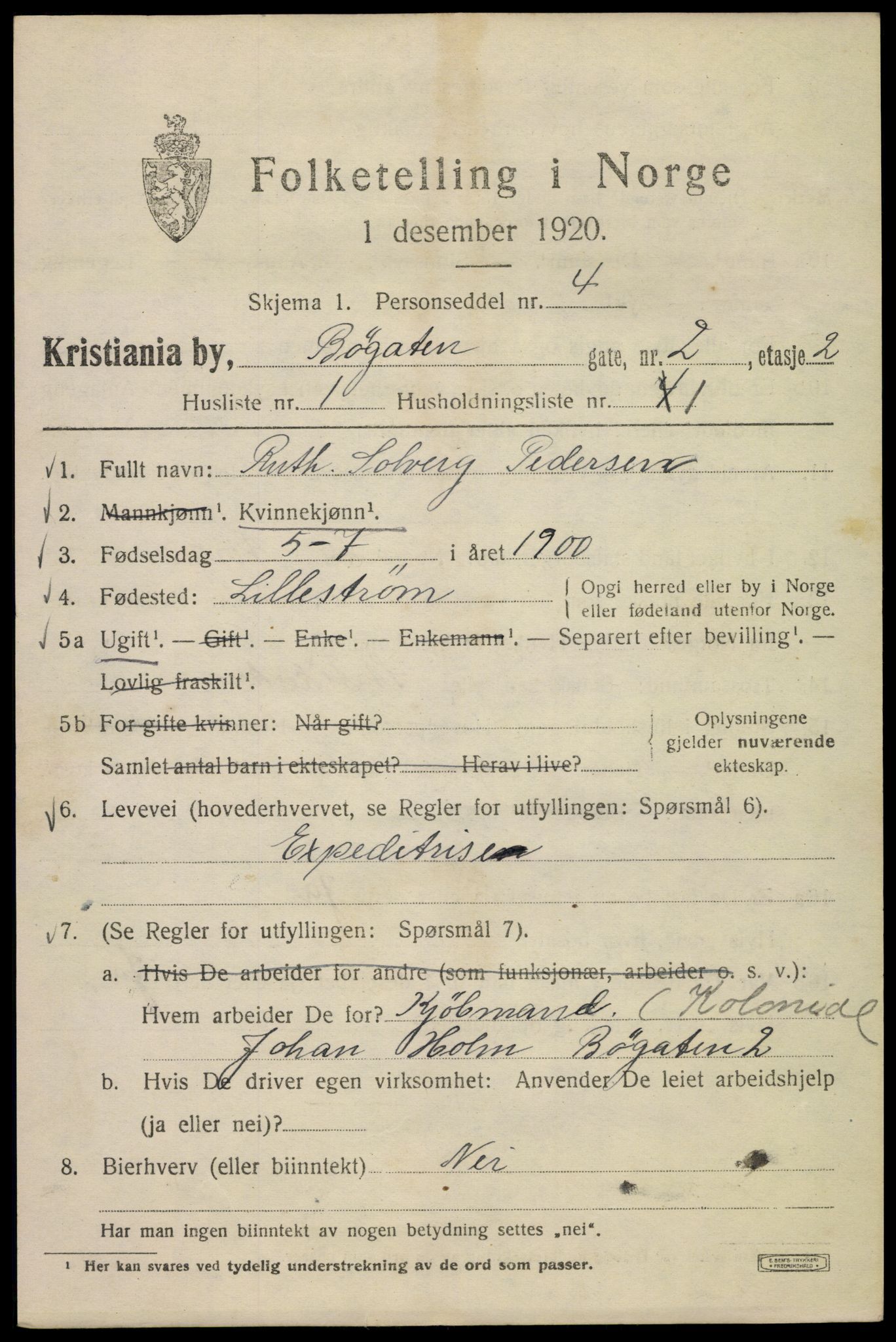 SAO, 1920 census for Kristiania, 1920, p. 180761