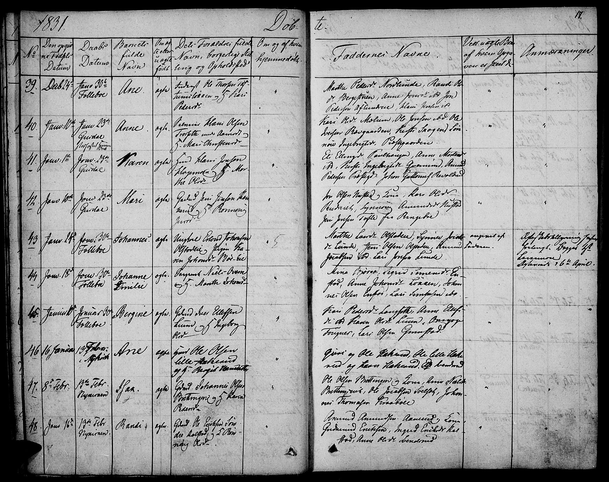 Gausdal prestekontor, AV/SAH-PREST-090/H/Ha/Haa/L0006: Parish register (official) no. 6, 1830-1839, p. 17